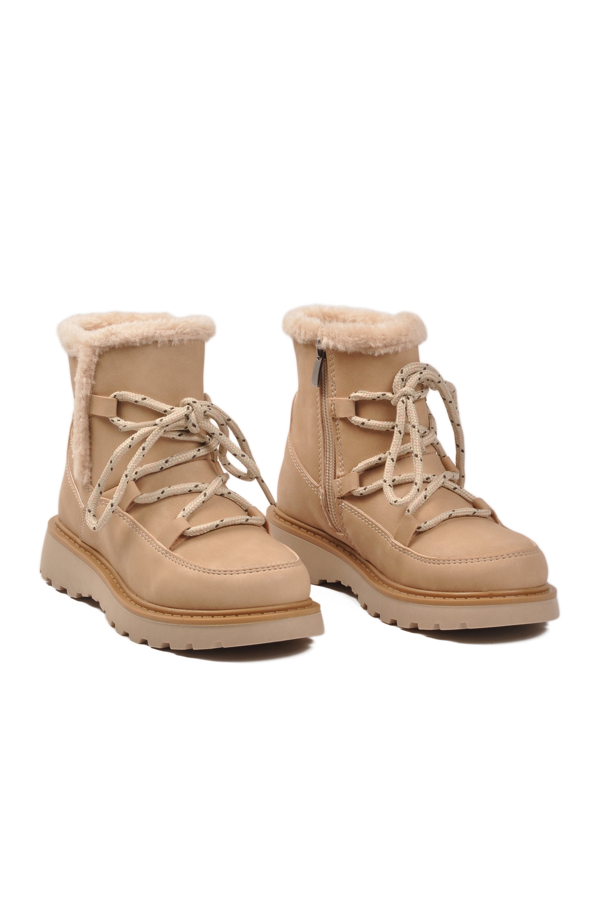 Bej İçi Polarlı Fermuarlı Kız Çocuk Düz Bot - Görsel 3