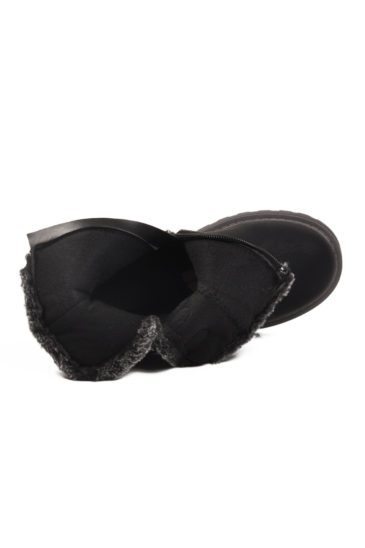 Siyah İçi Polarlı Fermuarlı Kız Çocuk Düz Bot - Görsel 4