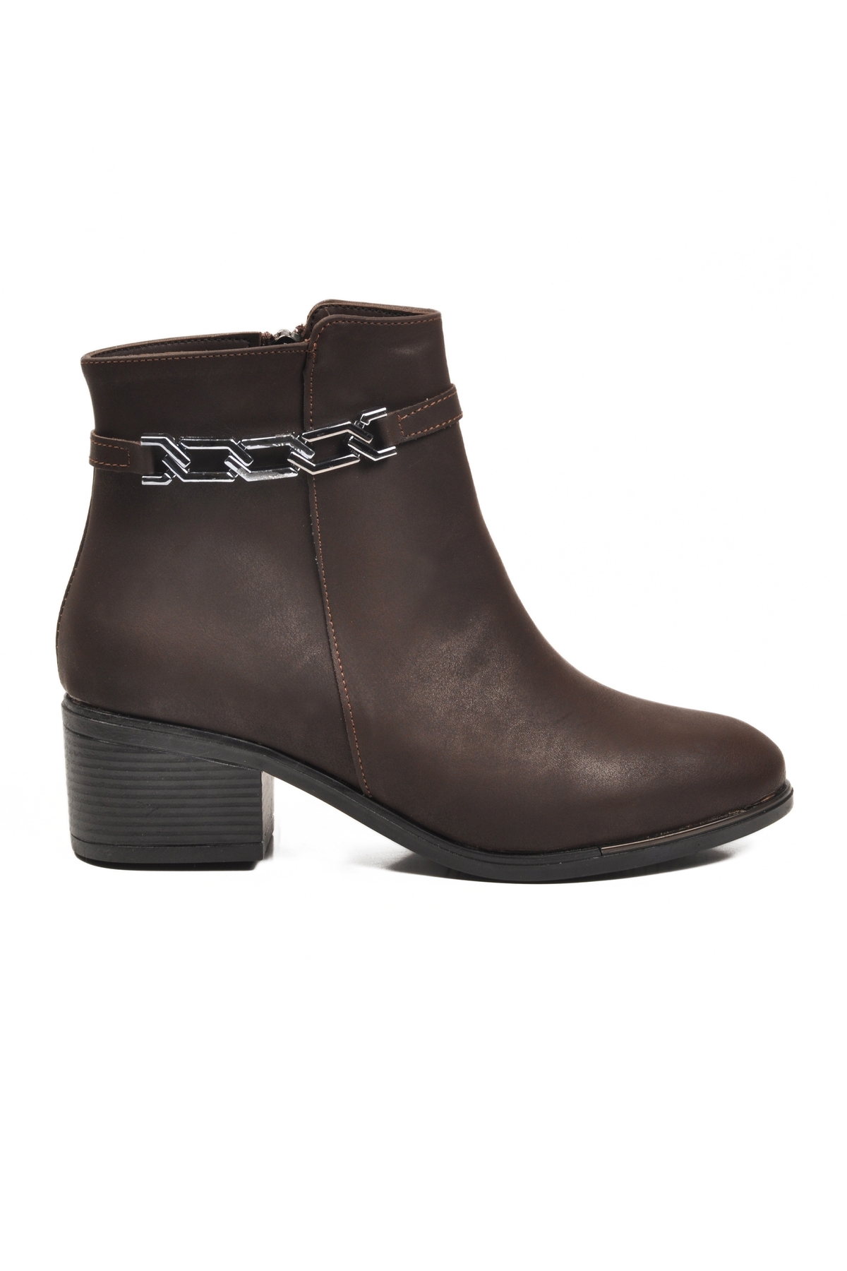 Aspor Kahve Zümrüt Fermuarlı Polarlı Kadın Topuklu Bot - Görsel 2