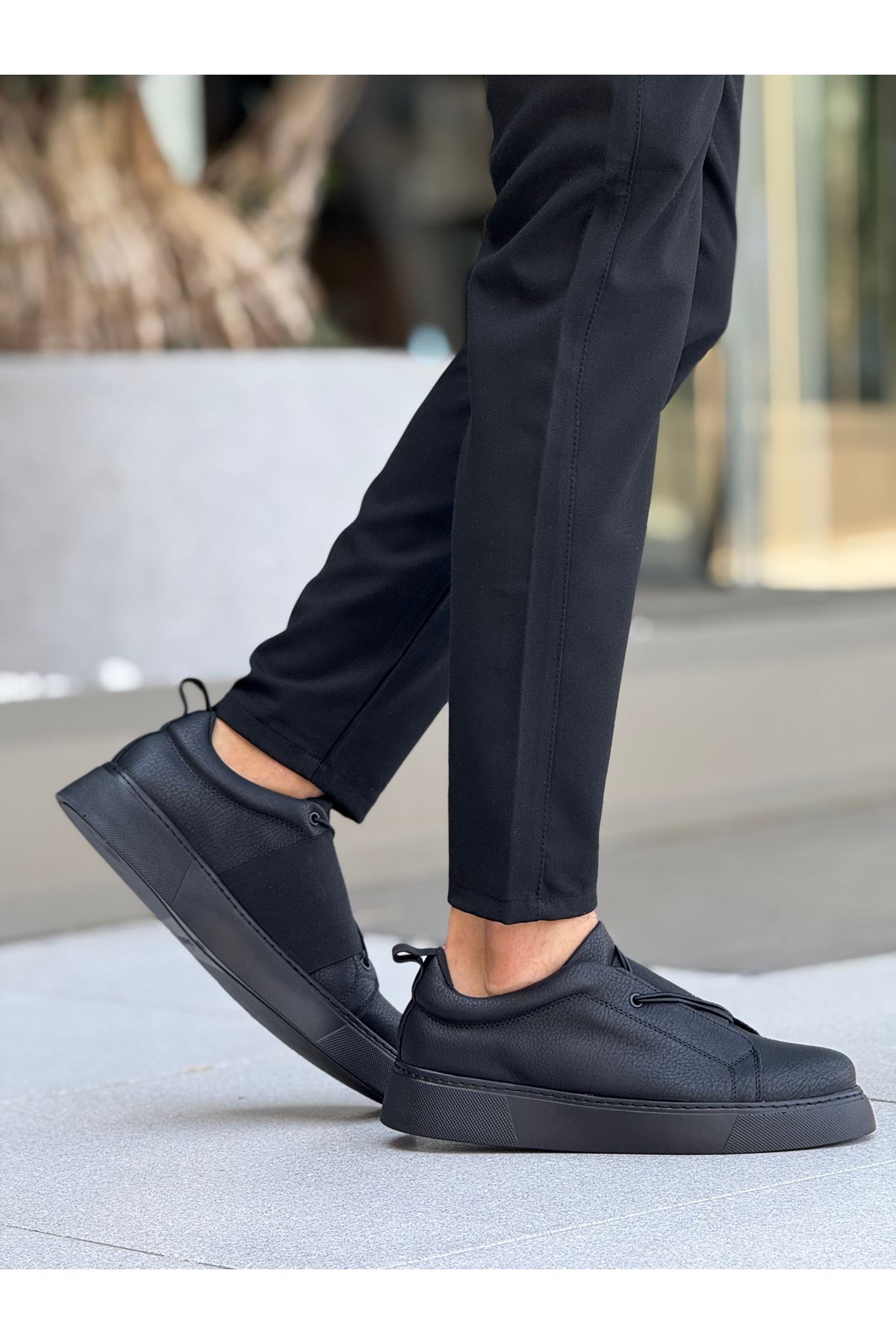 Lastikli Erkek Günlük Ayakkabı Siyah (Siyah Taban) - Görsel 2
