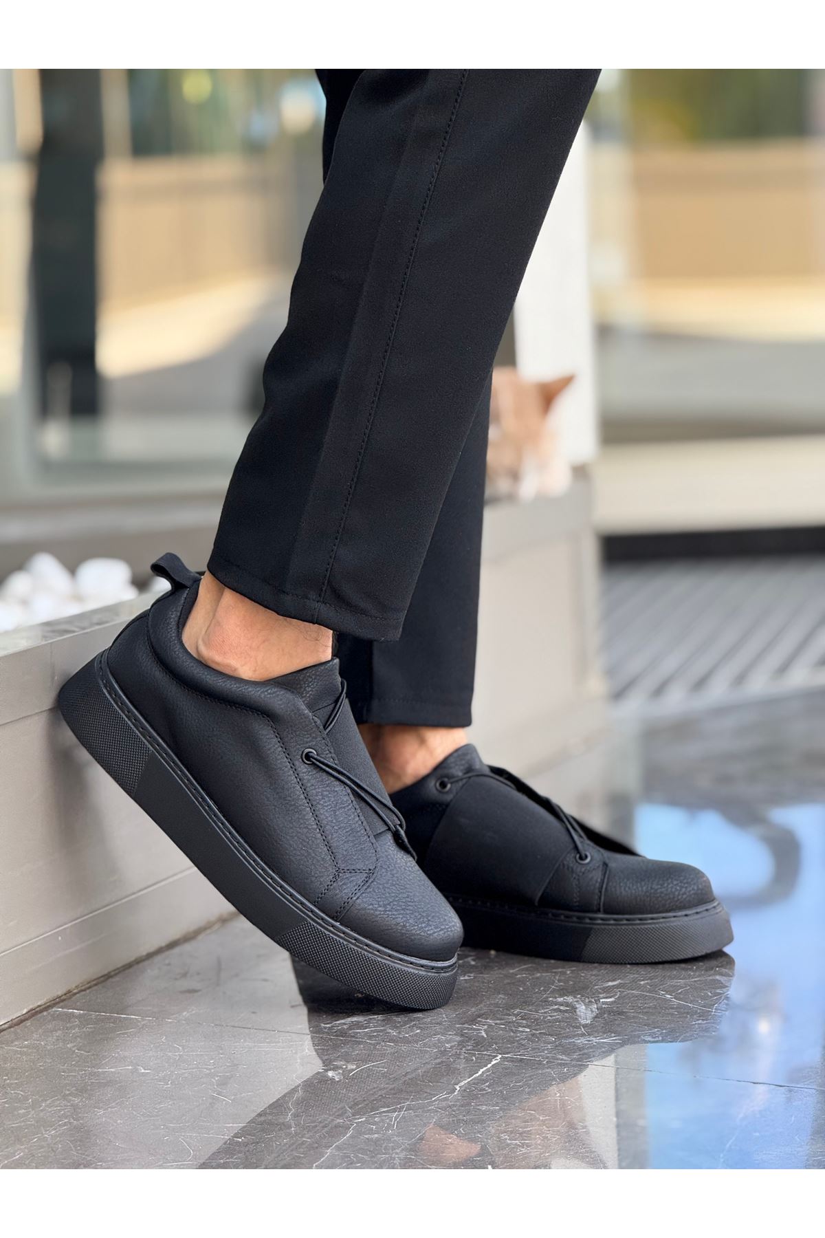 Lastikli Erkek Günlük Ayakkabı Siyah (Siyah Taban) - Görsel 3