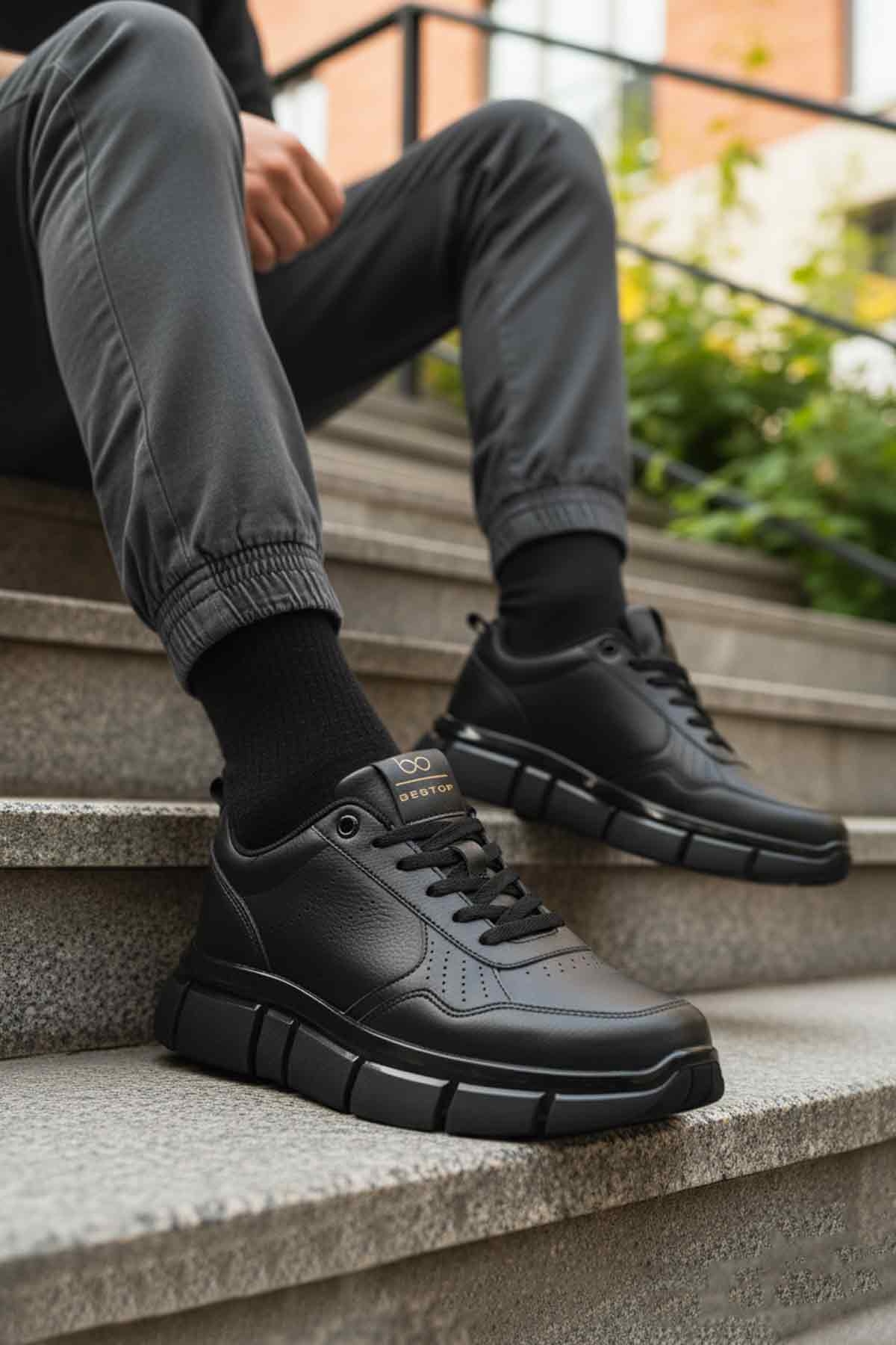 Siyah Bağcıklı Erkek Sneaker - Görsel 3