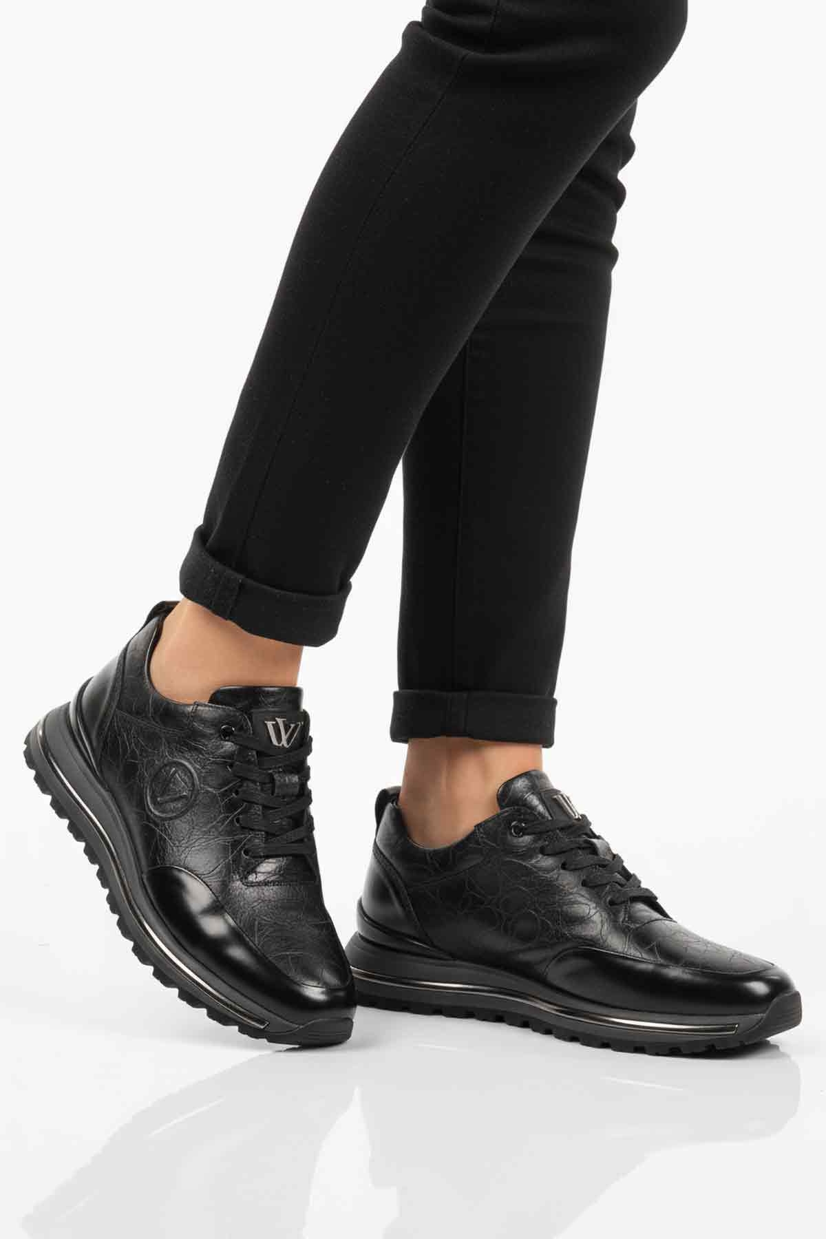 Voyager Siyah Kahve Hakiki Deri Bağcıklı Erkek Sneaker model görseli