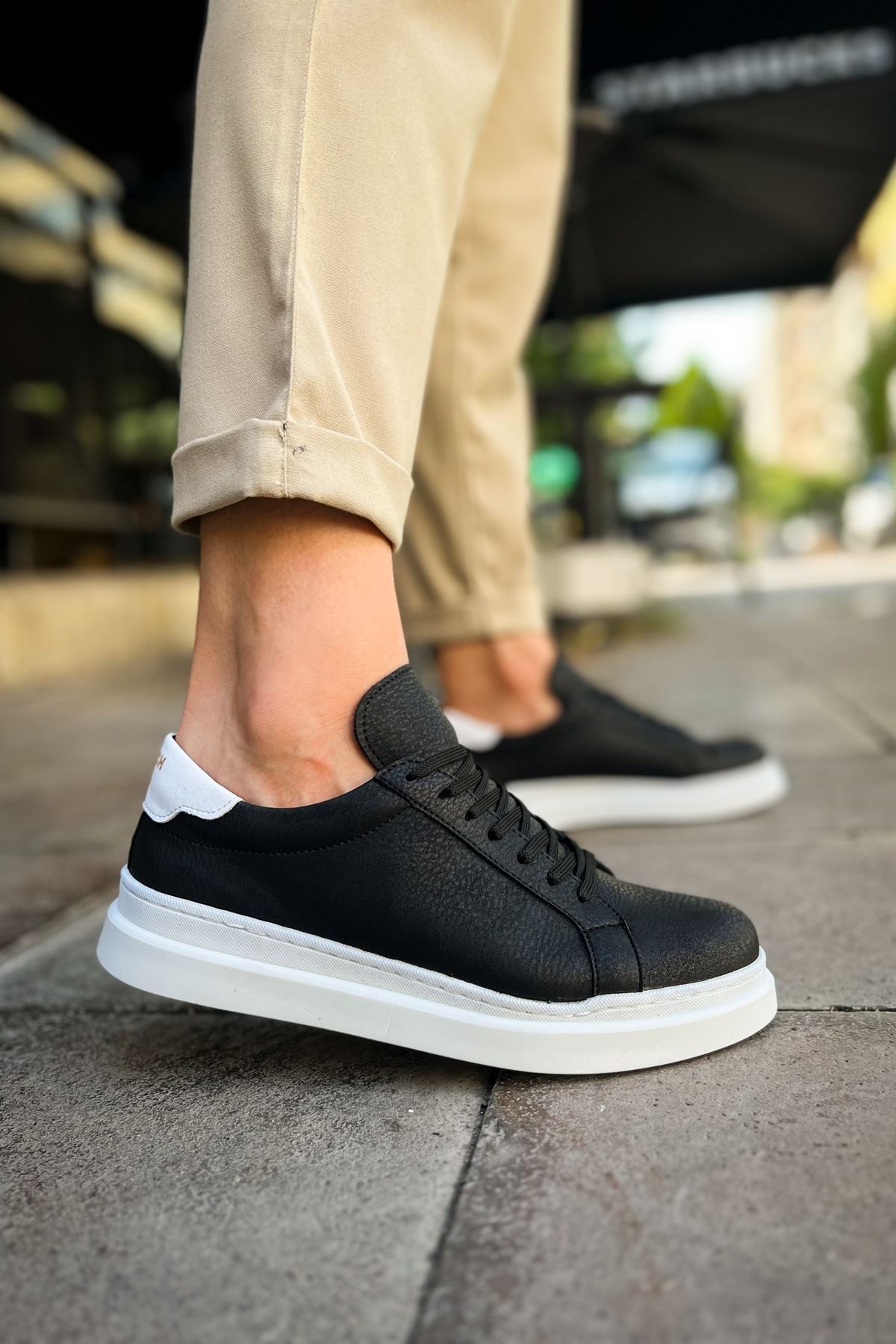 Bağcıklı Erkek Spor Ayakkabı Siyah Beyaz - Görsel 2