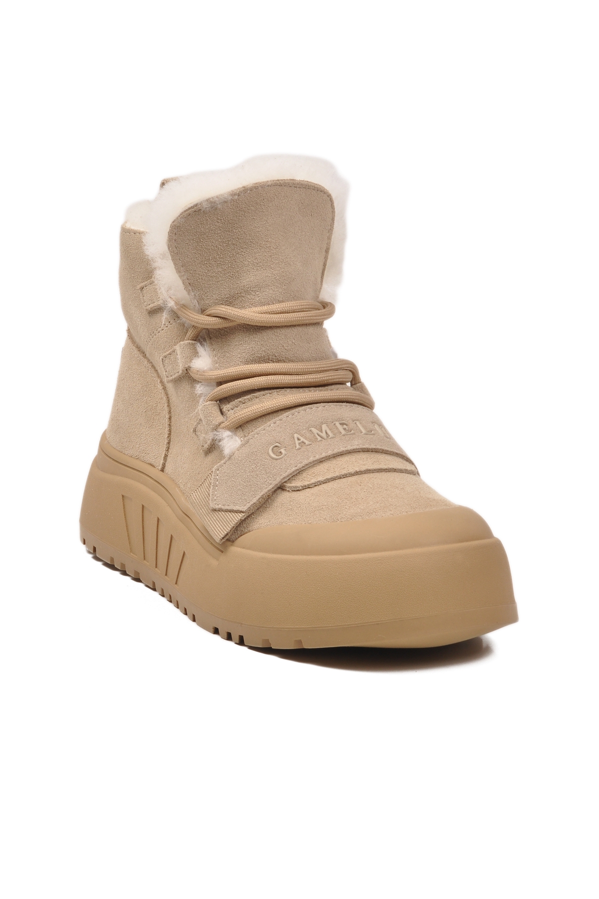 Bej Süet İçi Kürklü Kadın Düz Bot - Görsel 3
