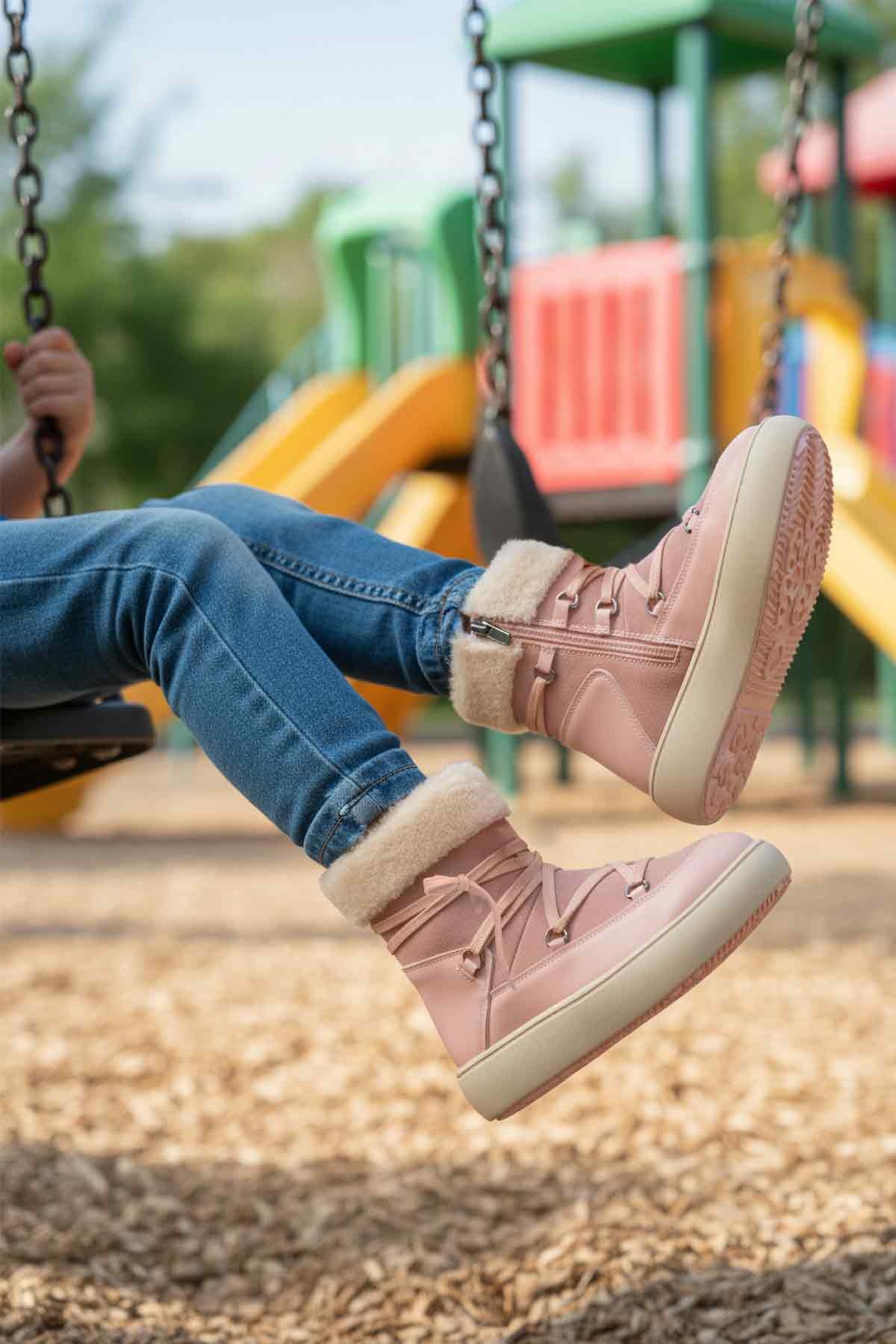 Pudra Fermuarlı Kız Çocuk Düz Bot - Görsel 3