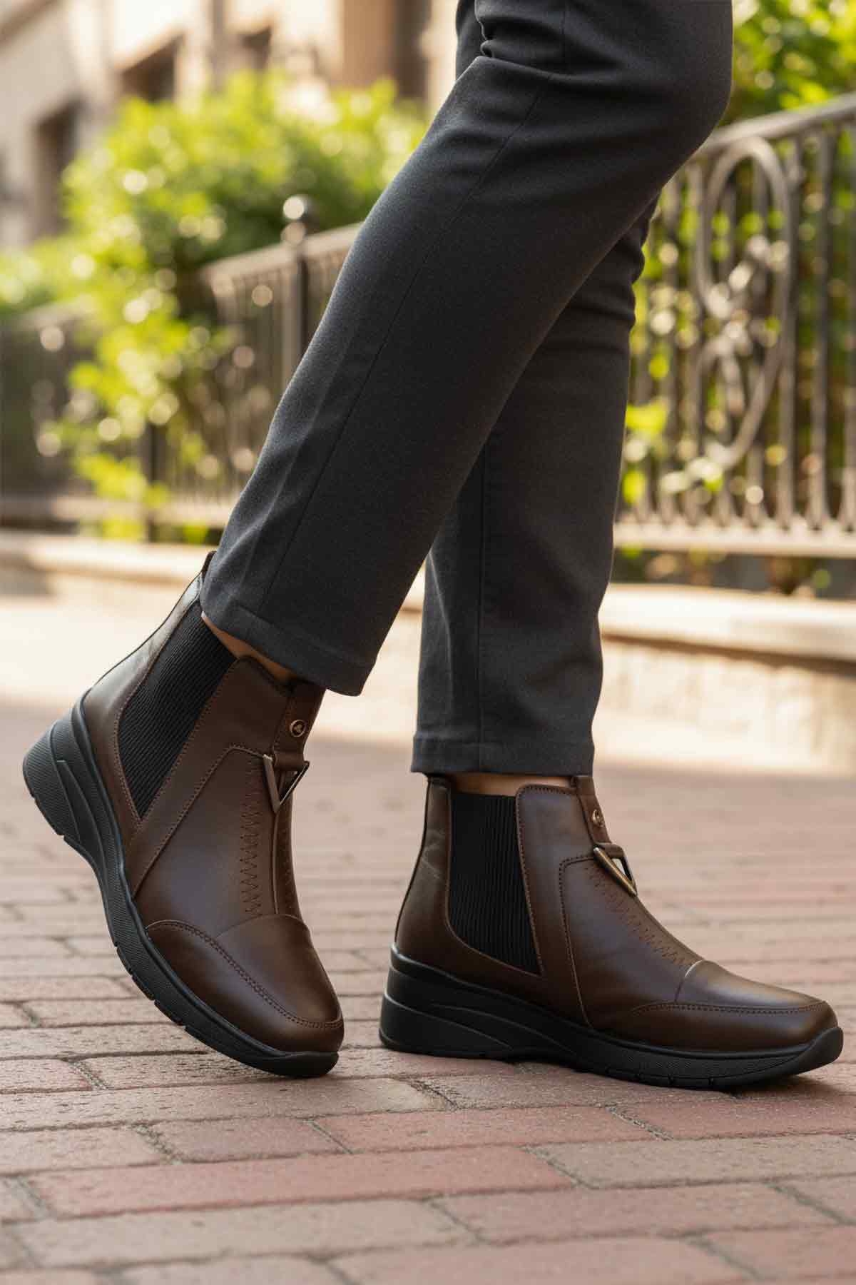 Aspor Kahve Hakiki Deri İçi Polarlı Kadın Düz Bot - Görsel 3