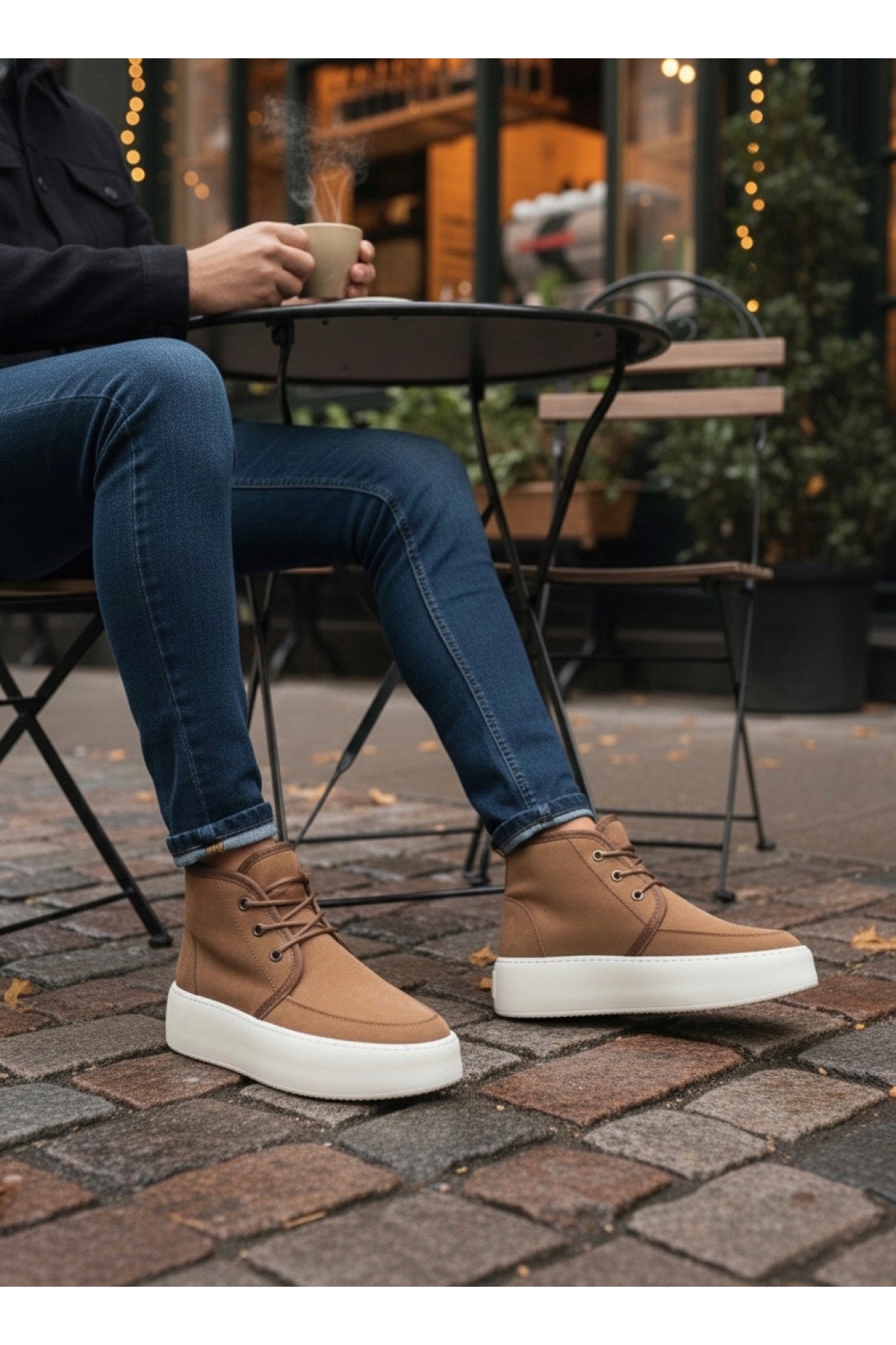 Pabucmarketi Bağcıklı İçi Kürklü Erkek Sneaker Bot TABA SÜET (KREM TABAN) model görseli