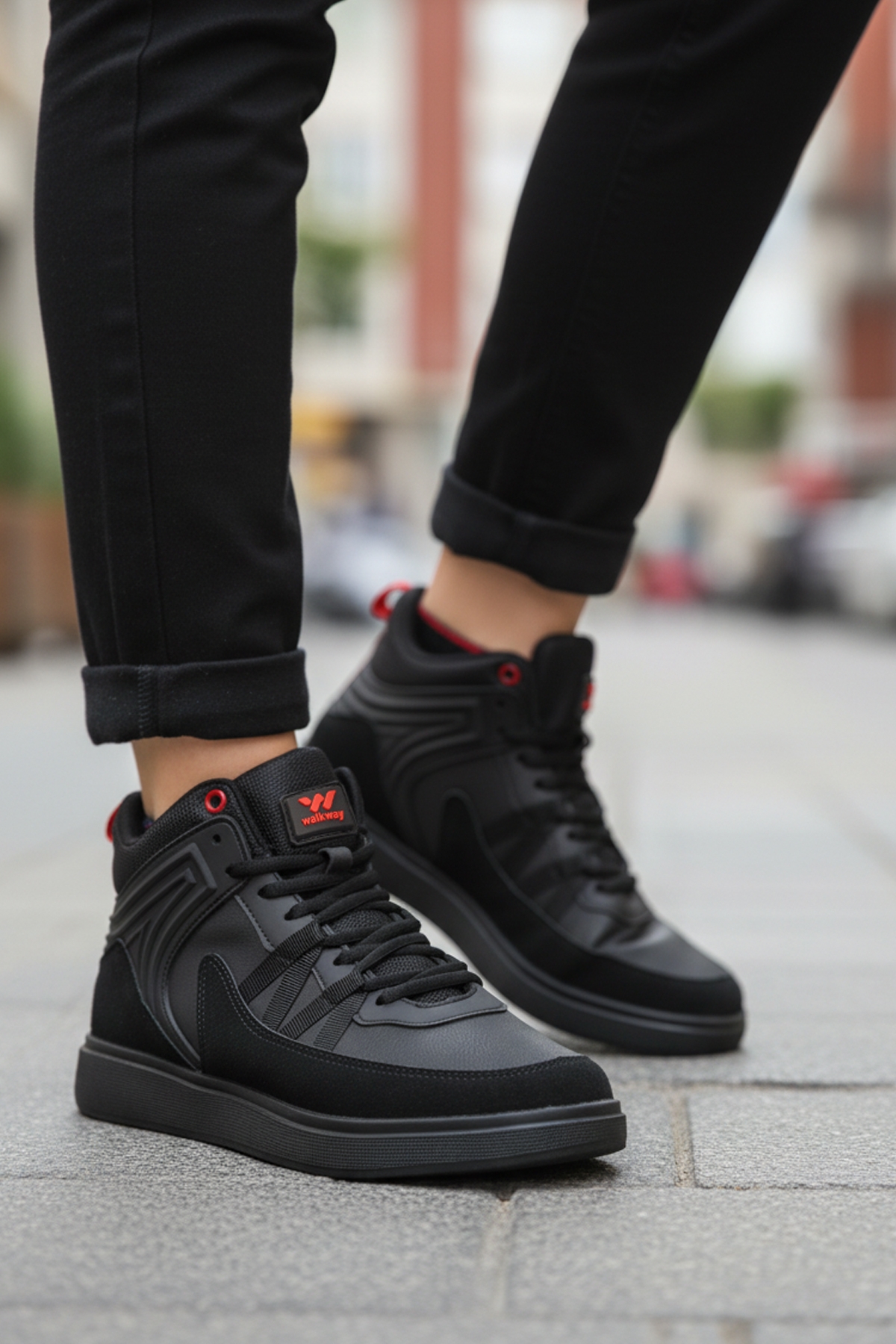 Siyah Bağcıklı Erkek Hi Sneaker - Görsel 3