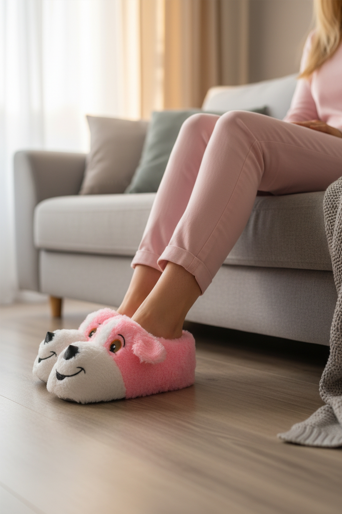 Aspor Pembe Köpek Desenli Kadın Panduf - Görsel 3