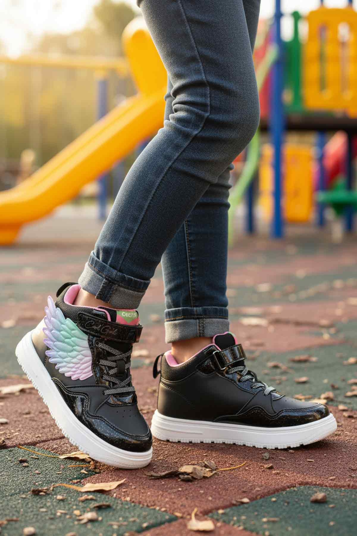 Siyah Cırtlı Kız Çocuk Hi Sneaker - Görsel 3