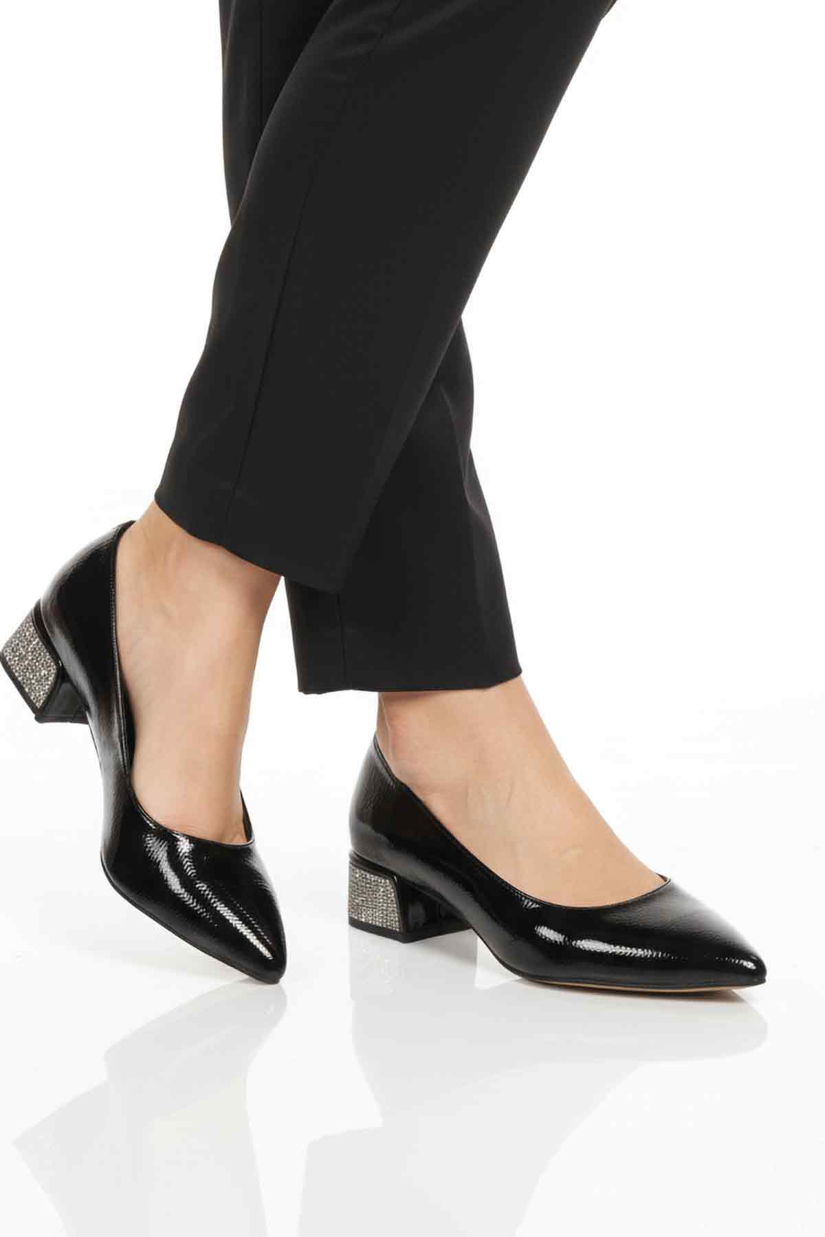 Aspor Siyah Kırışık Taş İşlemeli Kadın Topuklu Ayakkabı - Görsel 5