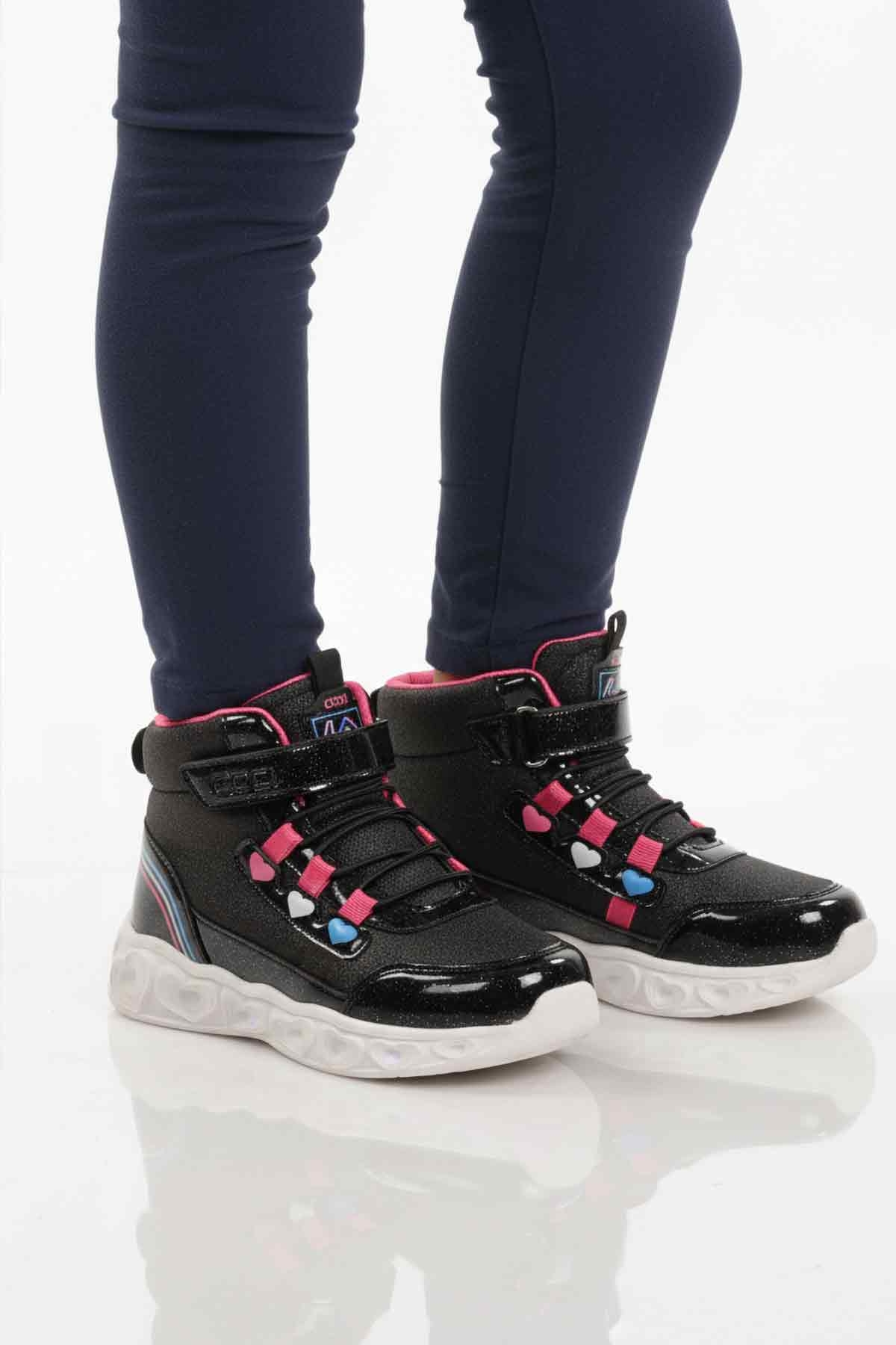 Siyah Işıklı Cırtlı Kız Çocuk Sneaker Bot