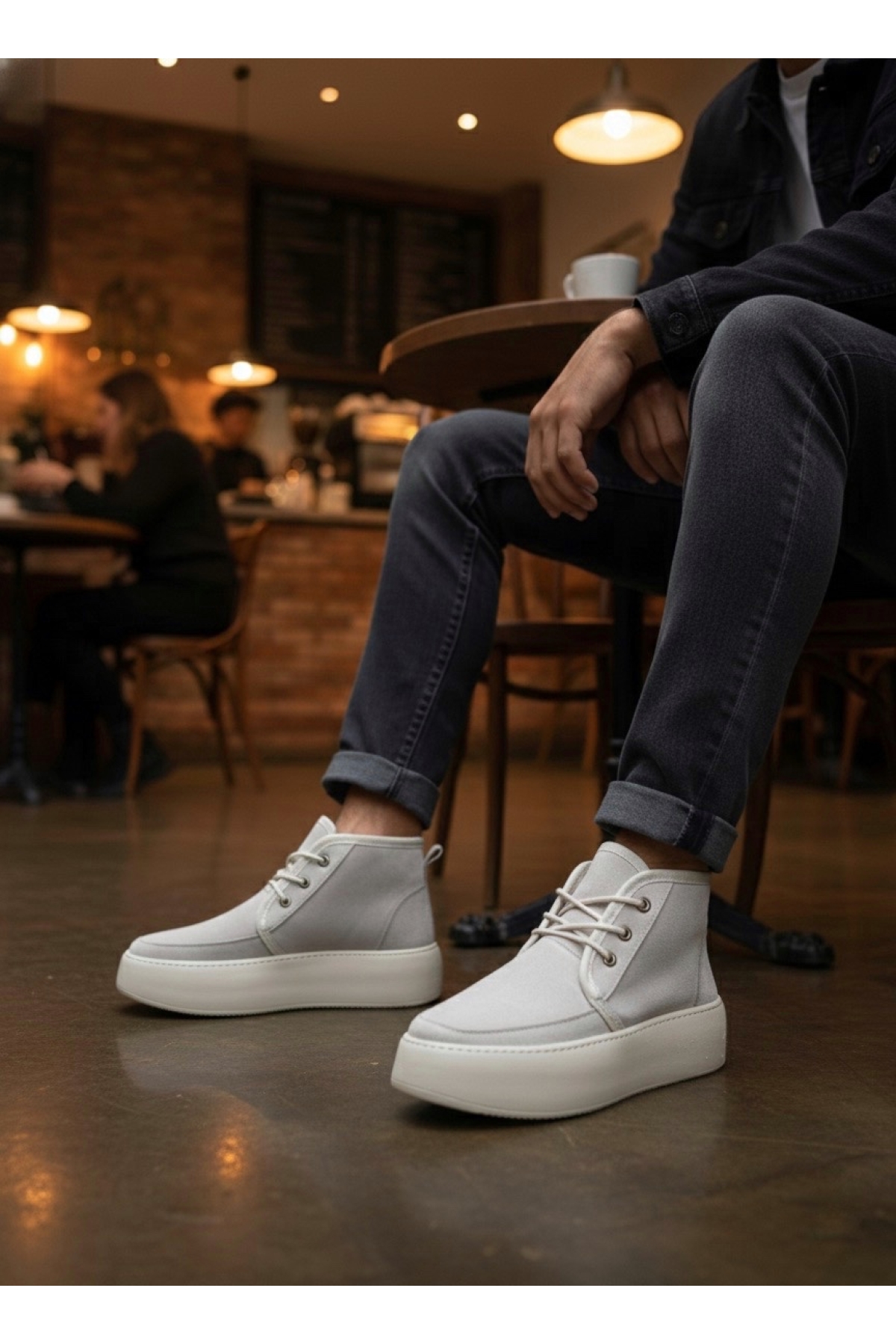 Bağcıklı İçi Kürklü Erkek Sneaker Bot KREM SÜET (BEYAZ TABAN) - Görsel 3