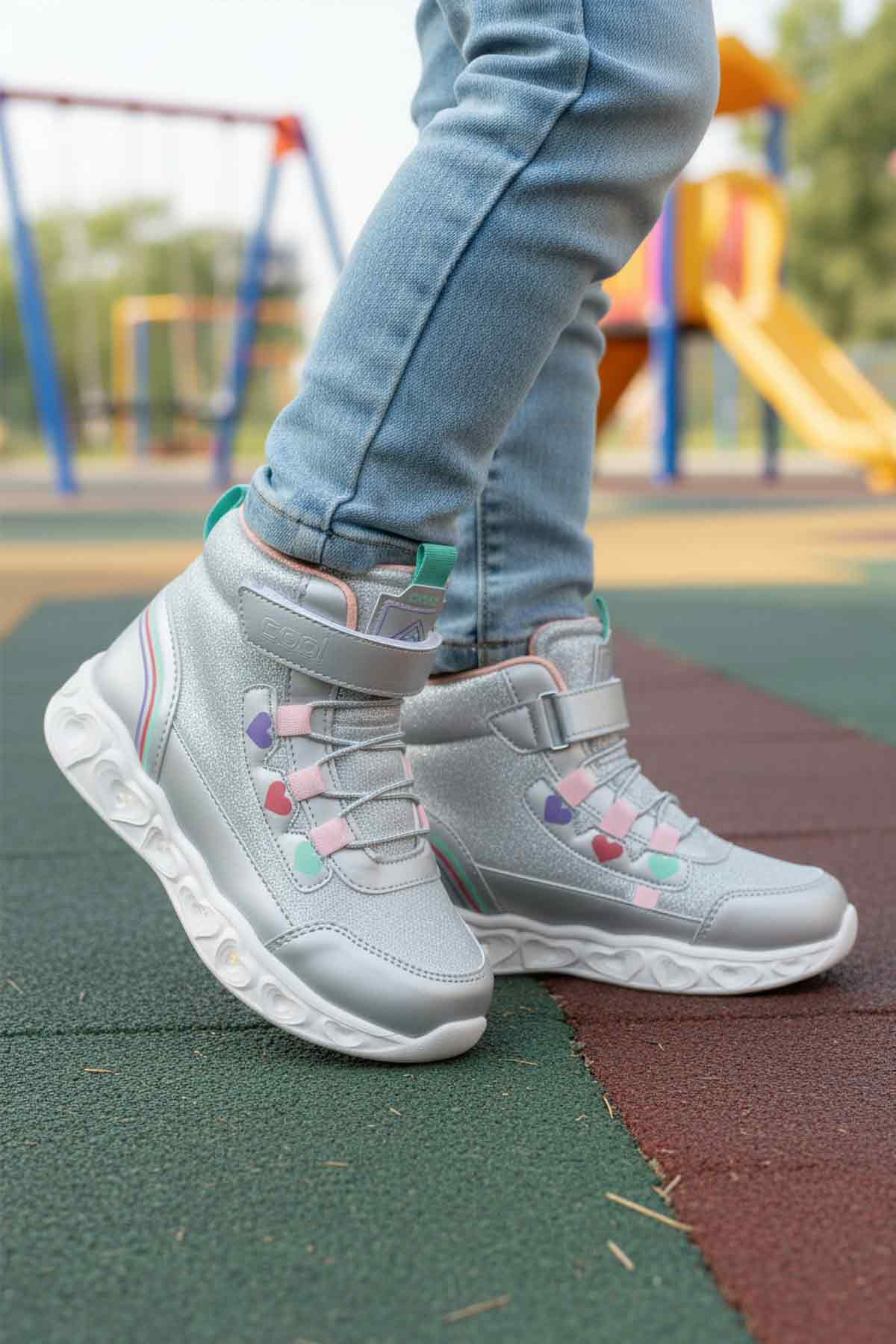 Gümüş Işıklı Cırtlı Kız Çocuk Sneaker Bot - Görsel 3