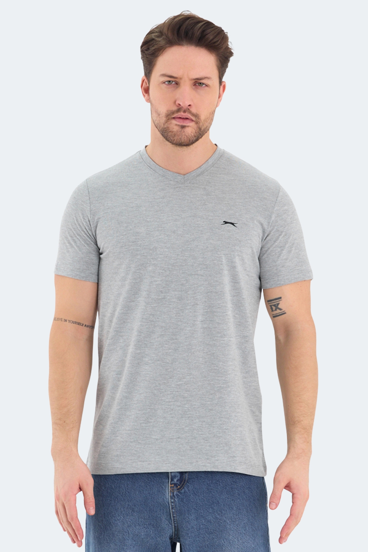 Slazenger RIVALDO Erkek V Yaka Gri Tişört