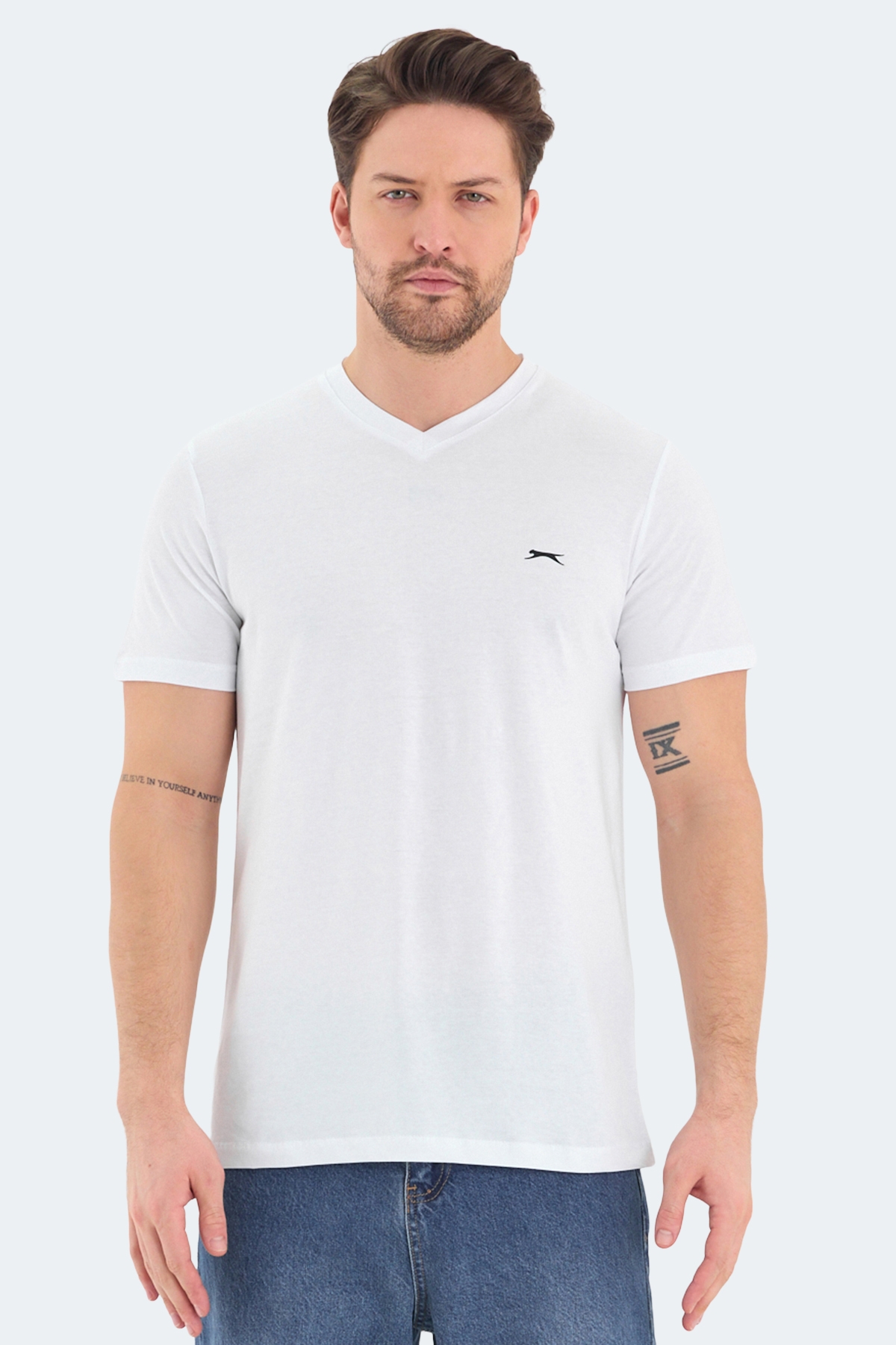 Slazenger RIVALDO Erkek V Yaka Beyaz Tişört