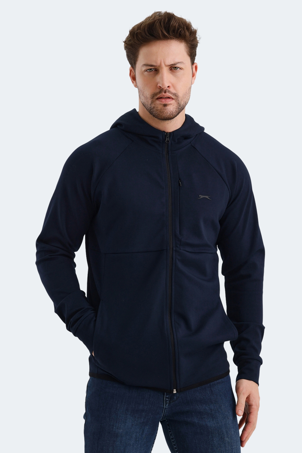 SALSATION★サルセーション Hooded Sweater AG Sサイズ VIOLET Erkek Fermuarlı Kapüşonlu Cepli Lacivert Sweatshırt