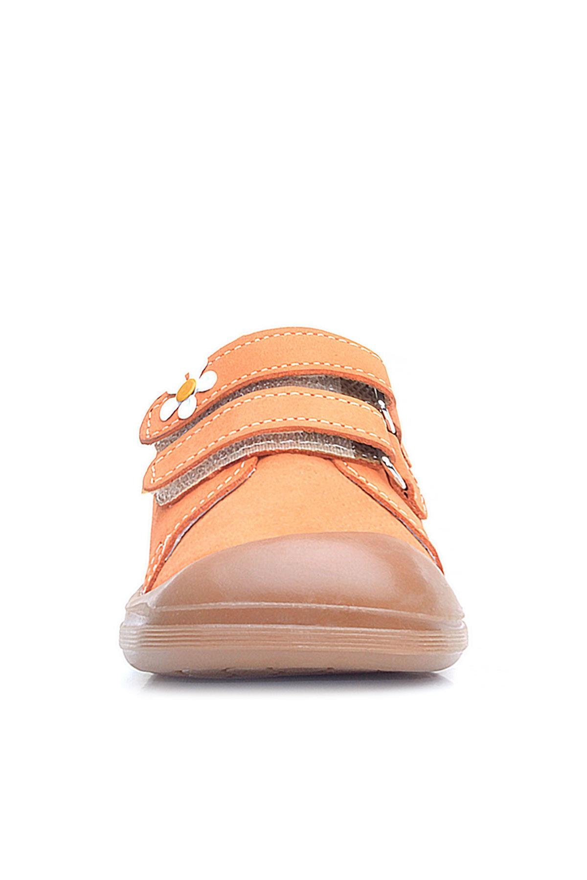 Sonic Hakiki Deri Turuncu Cırtlı Çiçekli Kız Bebek Sneaker Ayakkabı - Görsel 4