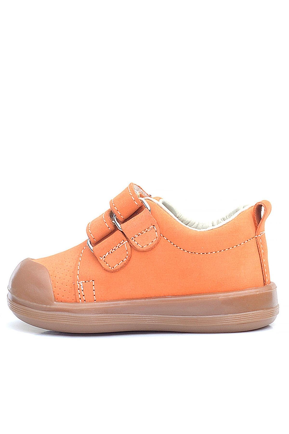 Sonic Hakiki Deri Turuncu Cırtlı Çiçekli Kız Bebek Sneaker Ayakkabı - Görsel 5