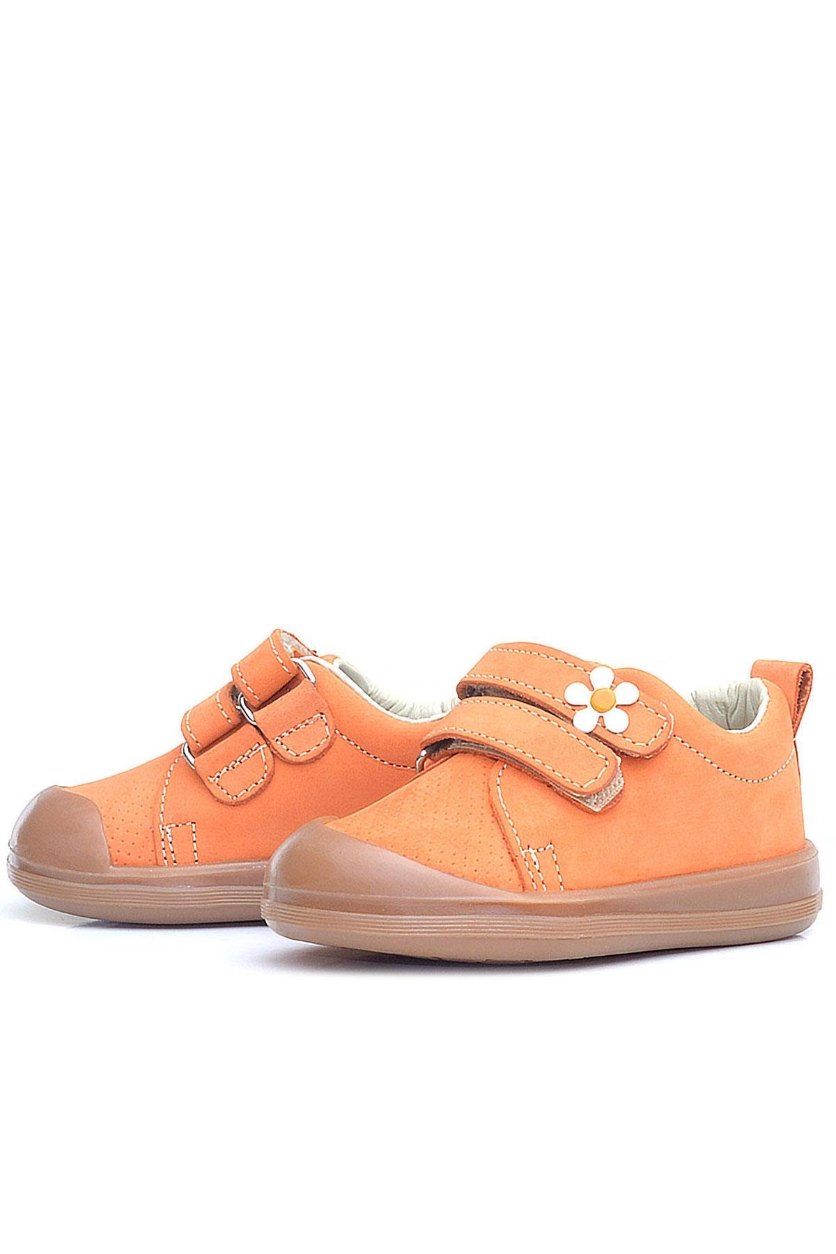 Sonic Hakiki Deri Turuncu Cırtlı Çiçekli Kız Bebek Sneaker Ayakkabı - Görsel 6