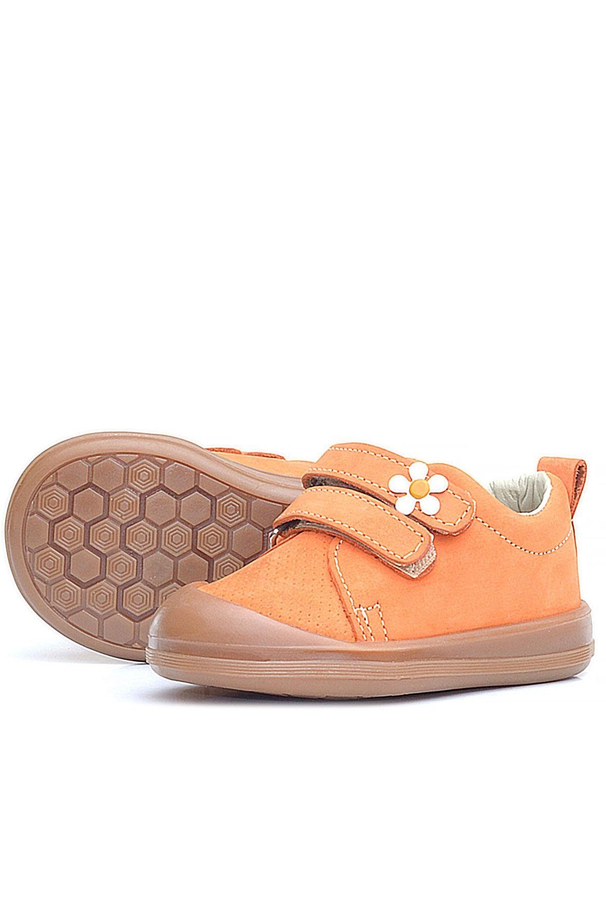 Sonic Hakiki Deri Turuncu Cırtlı Çiçekli Kız Bebek Sneaker Ayakkabı - Görsel 7