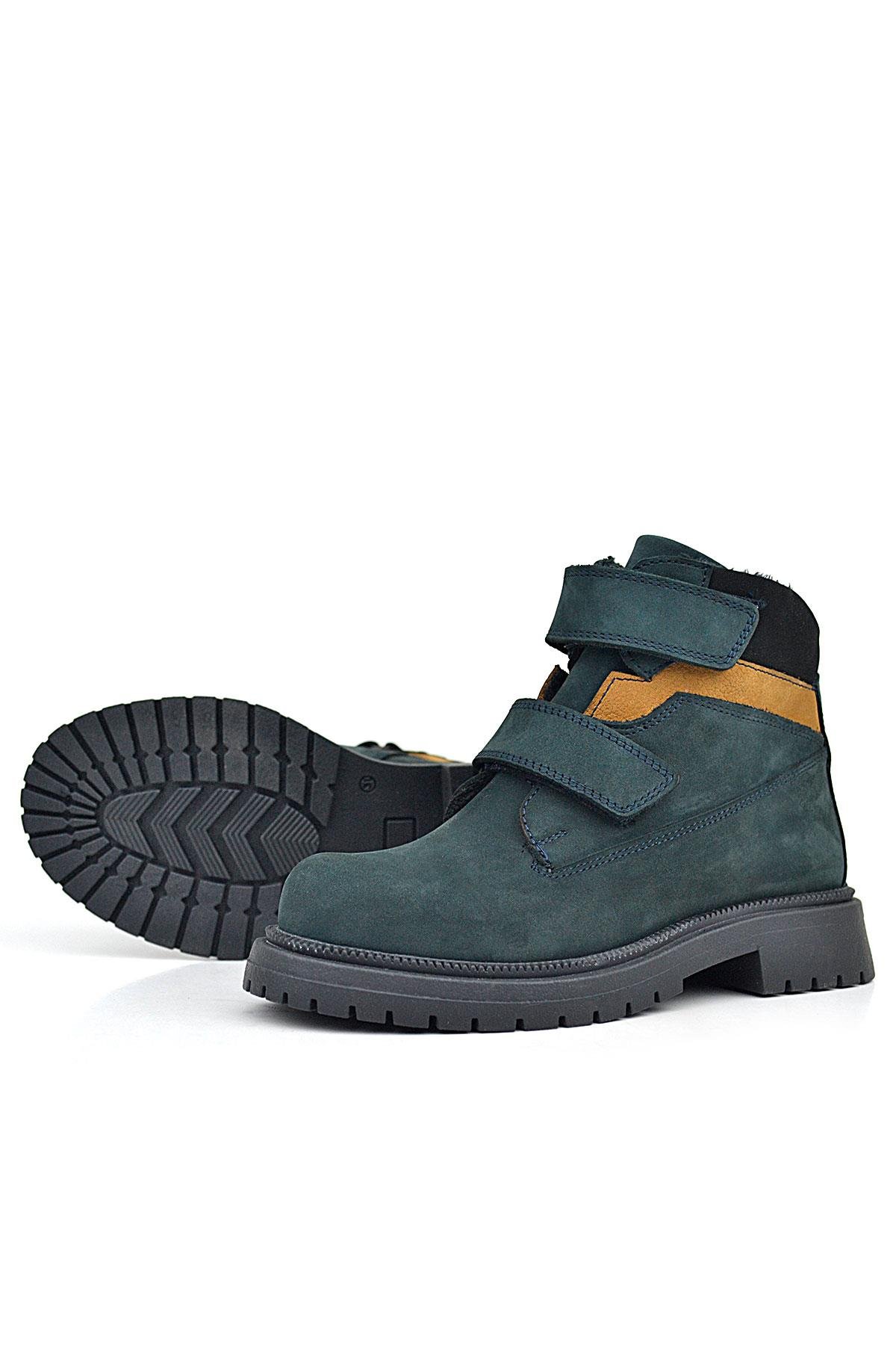 Rakerplus Yeşil Rakerplus Hakiki Deri Koyu Taba Cırt Cırtlı Kışlık Çocuk Bot