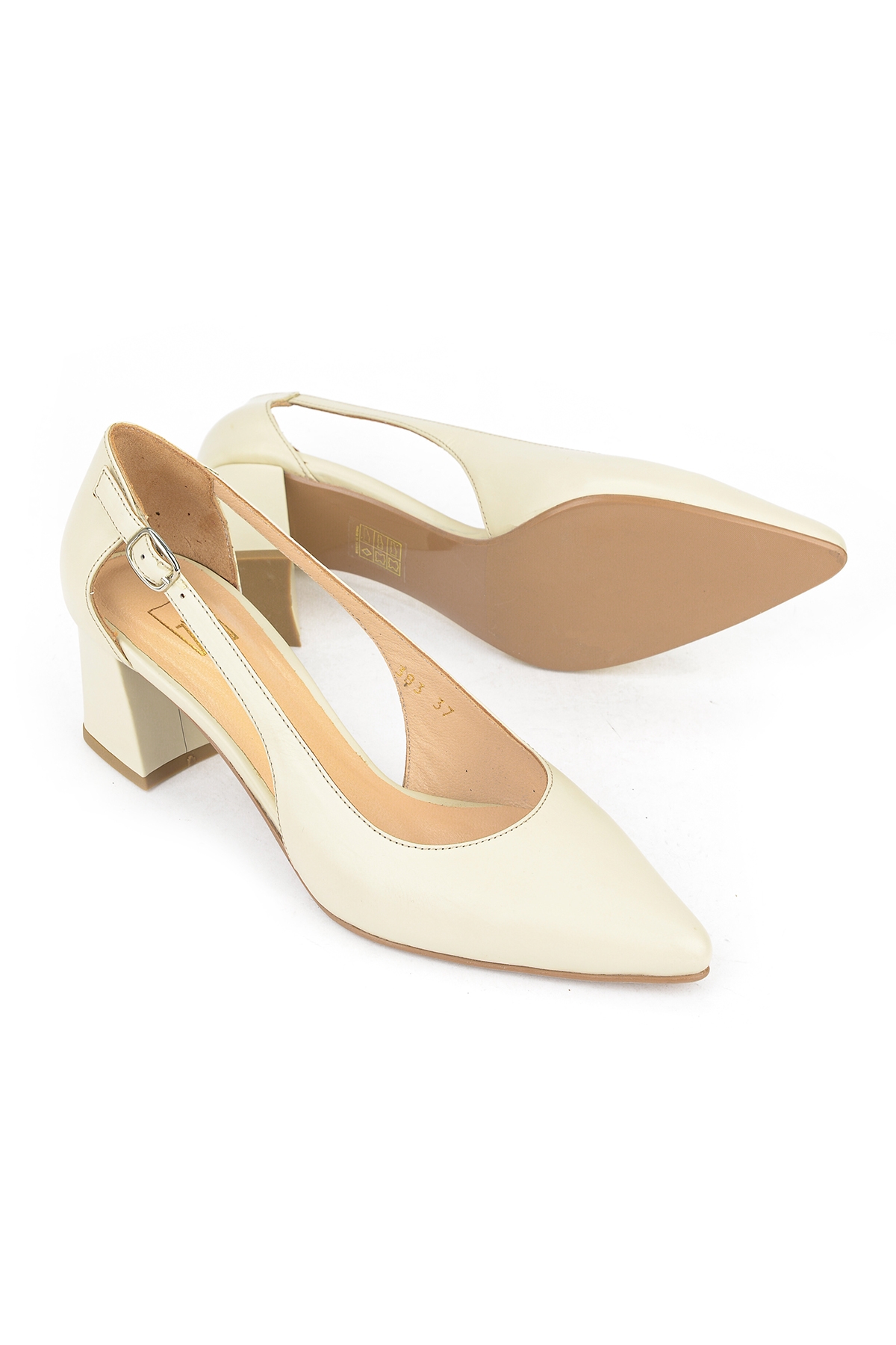 Kadın Hakiki Deri Topuklu Ayakkabı 1611030Z383 Bej - Görsel 5