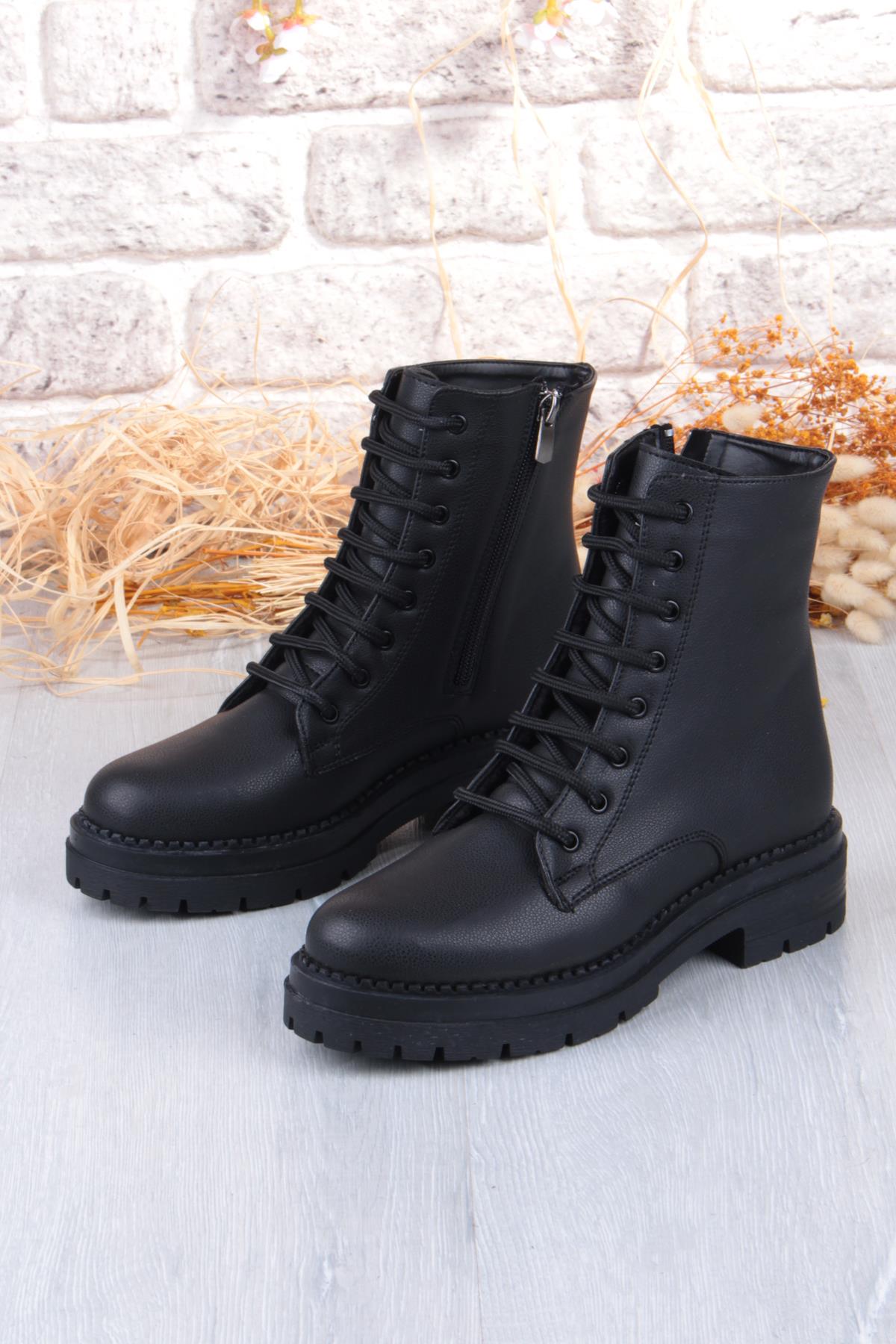 5255 Rahat Fermuarlı Bağçıklı Kaymaz Taban Sıcak Astar Kadın Bot - Görsel 6