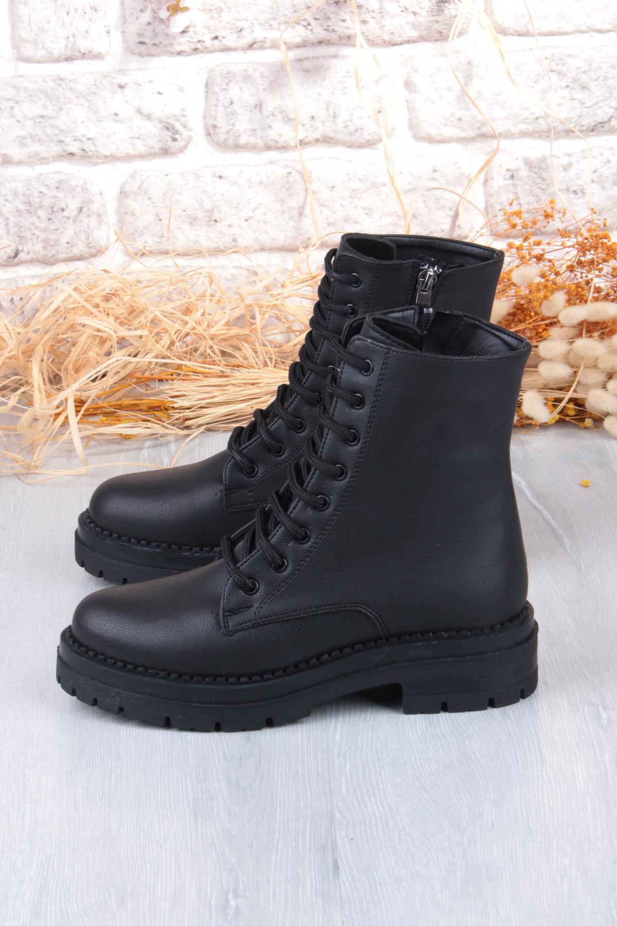 5255 Rahat Fermuarlı Bağçıklı Kaymaz Taban Sıcak Astar Kadın Bot - Görsel 8