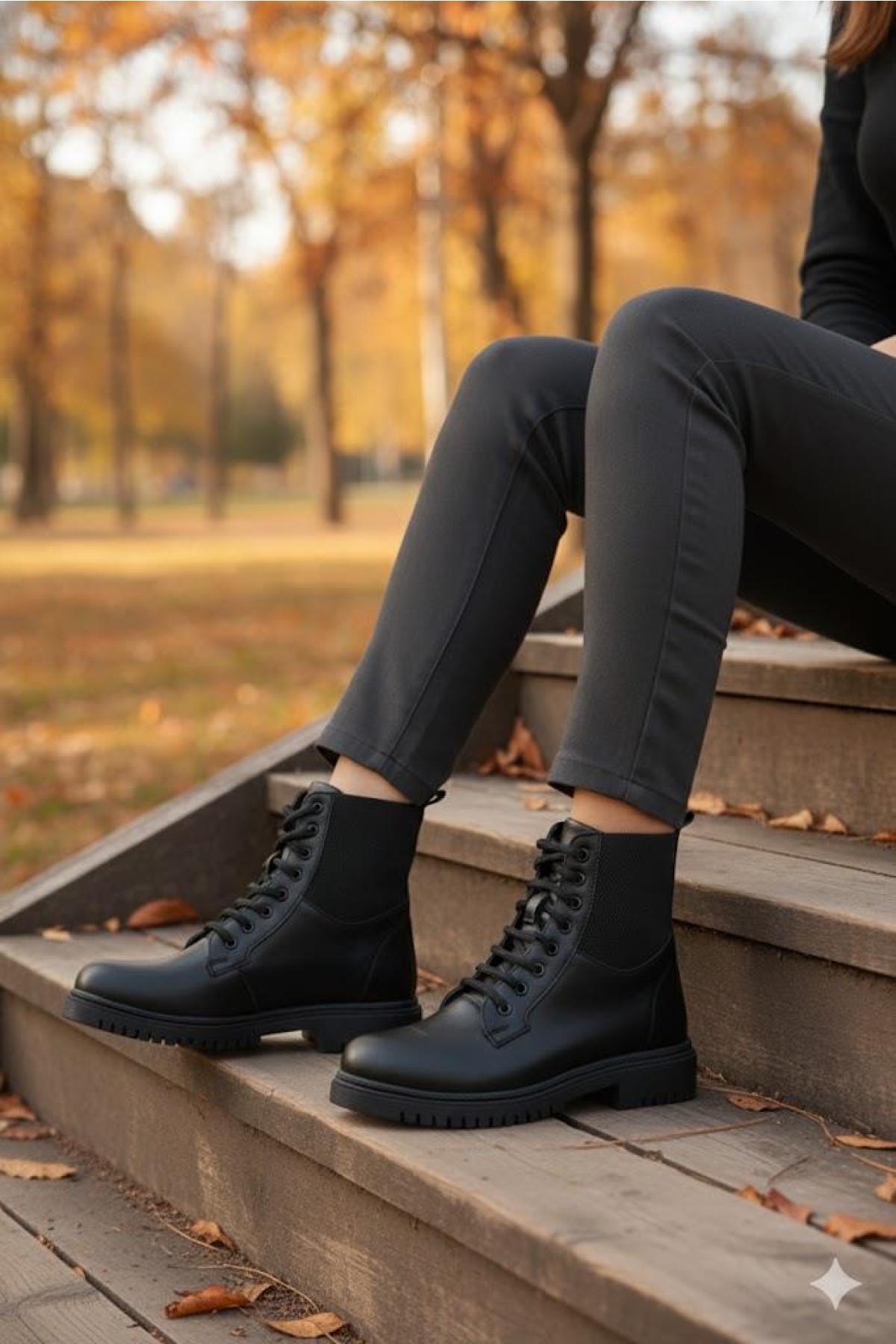 8442 Sedef Sıcak Astar Bağcıklı Kaymaz Taban Kadın Bot - Görsel 2