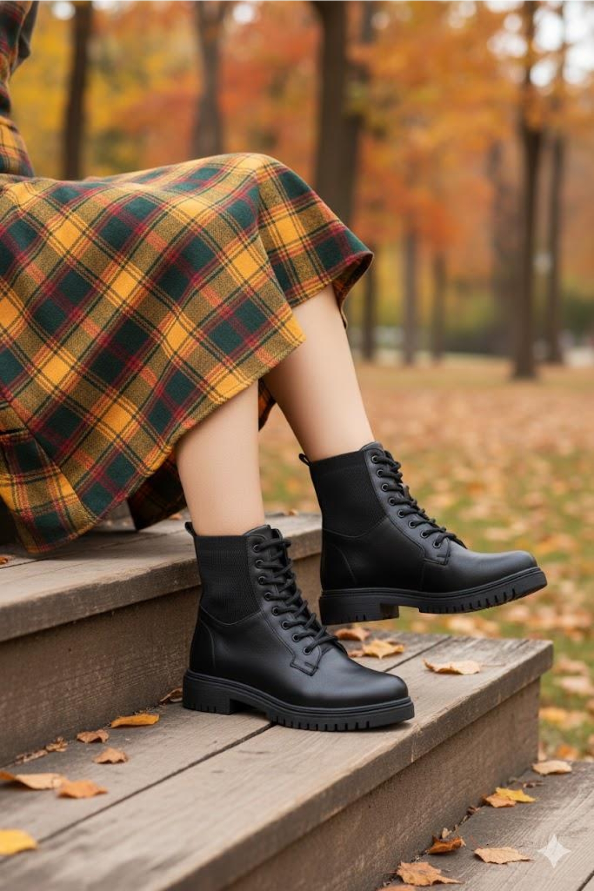 8442 Sedef Sıcak Astar Bağcıklı Kaymaz Taban Kadın Bot - Görsel 3