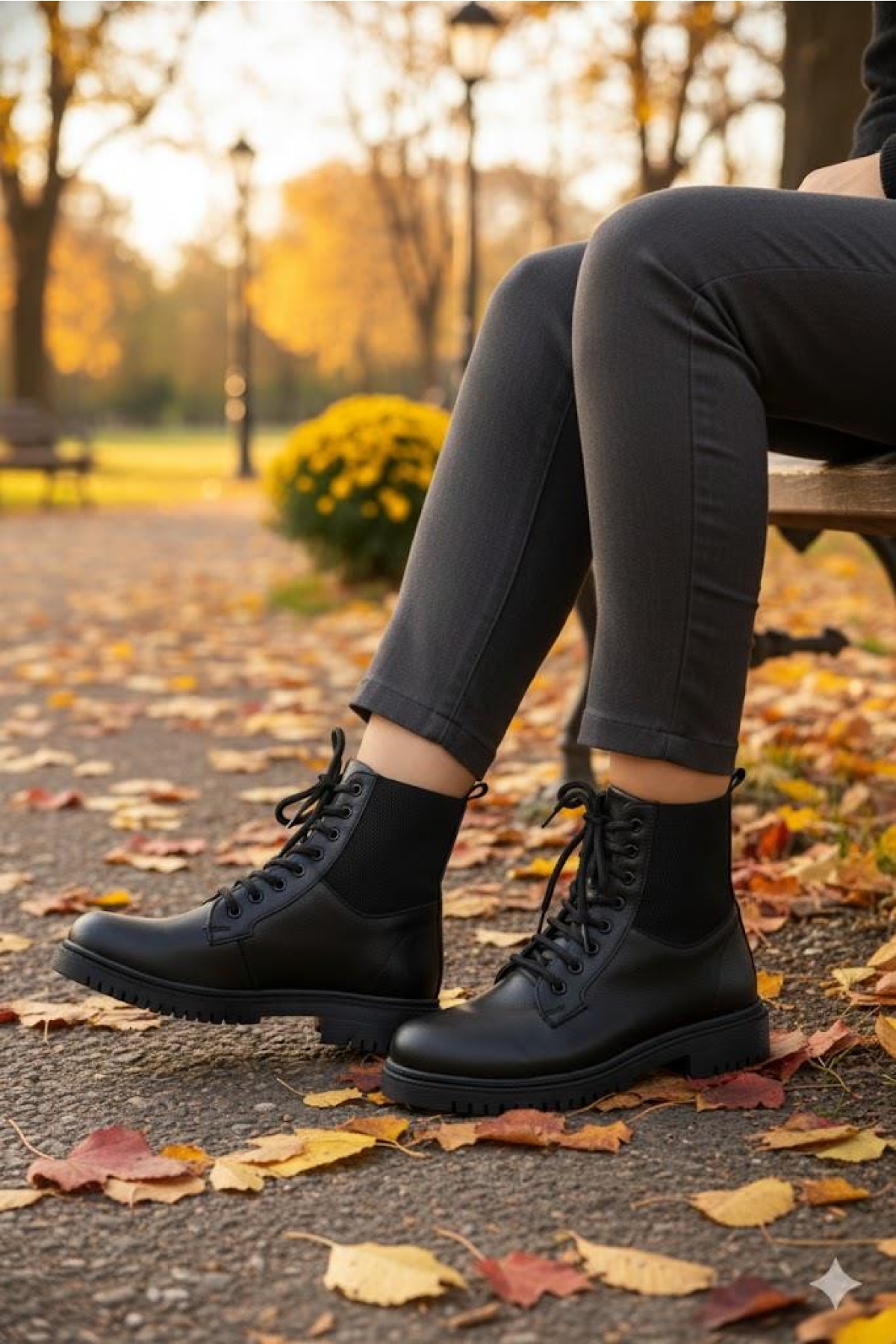 8442 Sedef Sıcak Astar Bağcıklı Kaymaz Taban Kadın Bot - Görsel 4