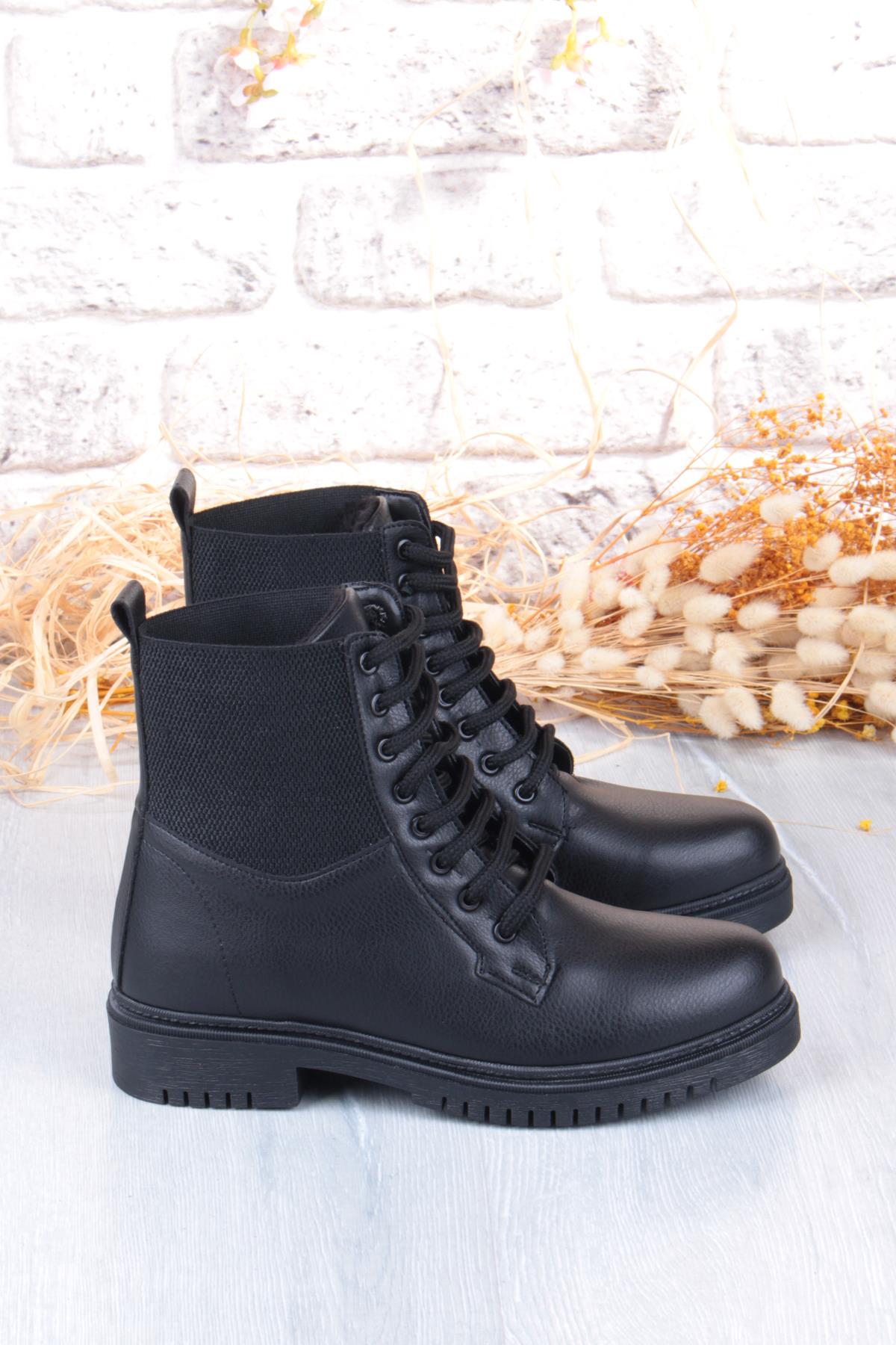 8442 Sedef Sıcak Astar Bağcıklı Kaymaz Taban Kadın Bot - Görsel 6