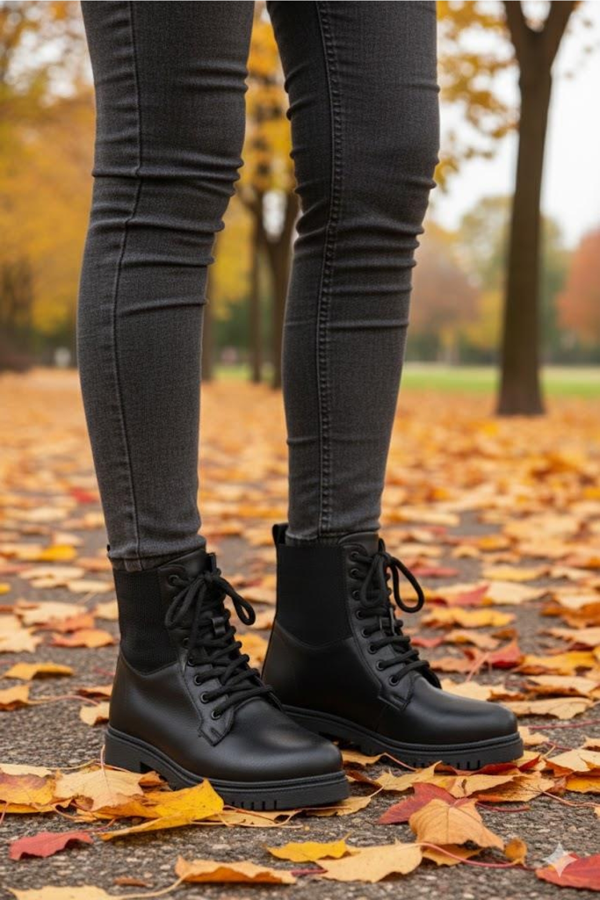 8442 Sedef Sıcak Astar Bağcıklı Kaymaz Taban Kadın Bot - Görsel 7