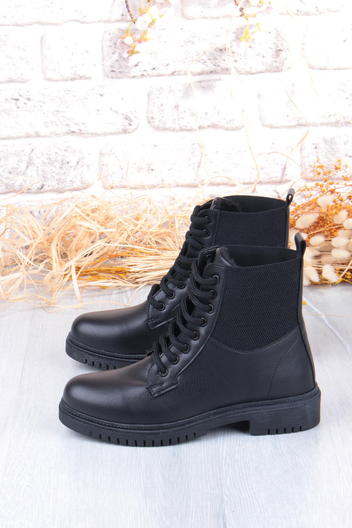 8442 Sedef Sıcak Astar Bağcıklı Kaymaz Taban Kadın Bot - Görsel 8