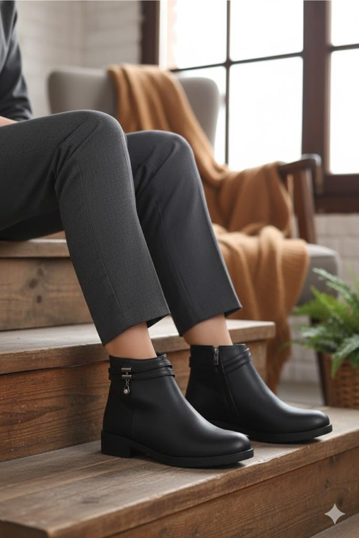 51154 Sedef Rahat Esnek Sıcak Astar Kaymaz Taban Kadın Bot - Görsel 3