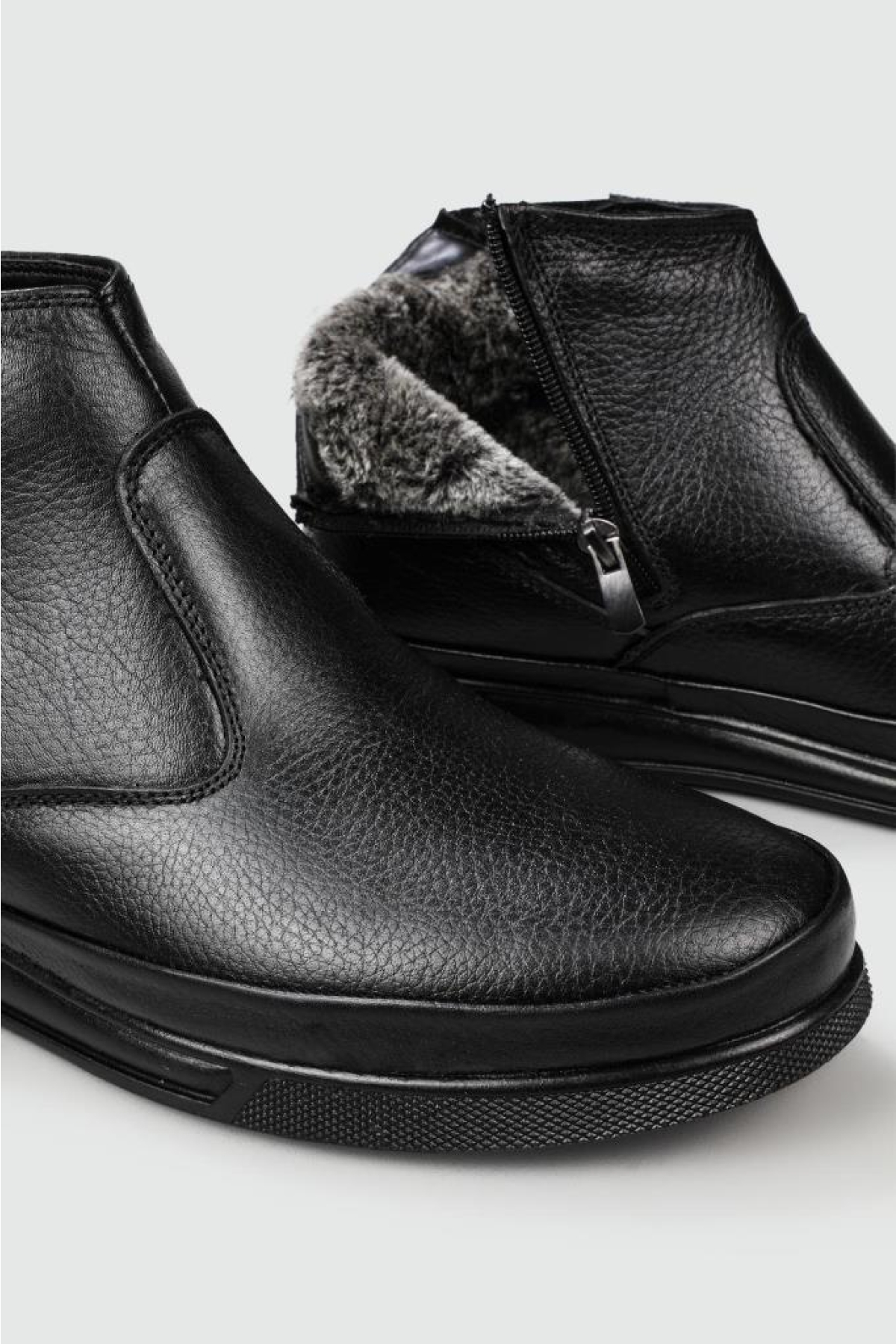 Erkek Siyah Hakiki Deri İçi Kürklü Fermuarlı Lastikli Bot - Görsel 4
