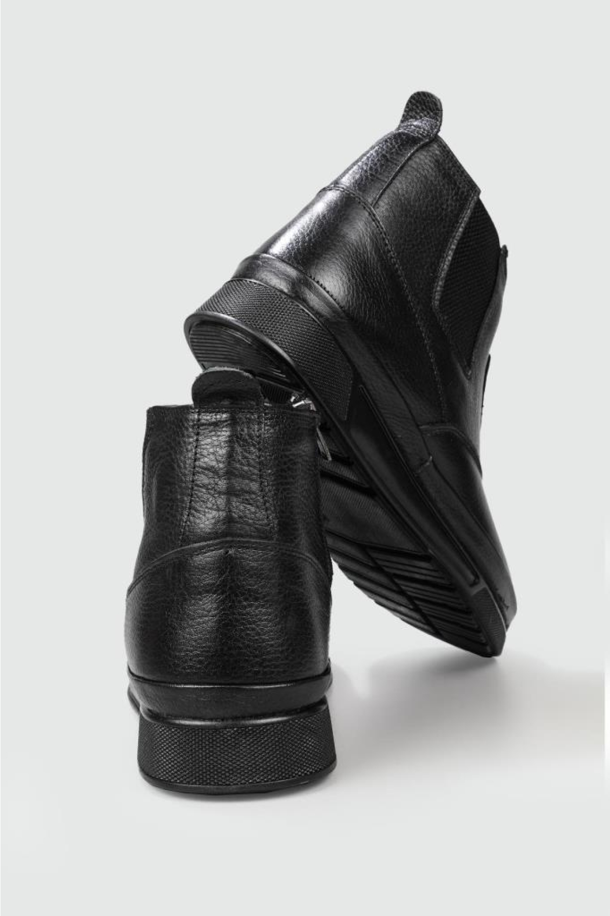 Erkek Siyah Hakiki Deri İçi Kürklü Fermuarlı Lastikli Bot - Görsel 5