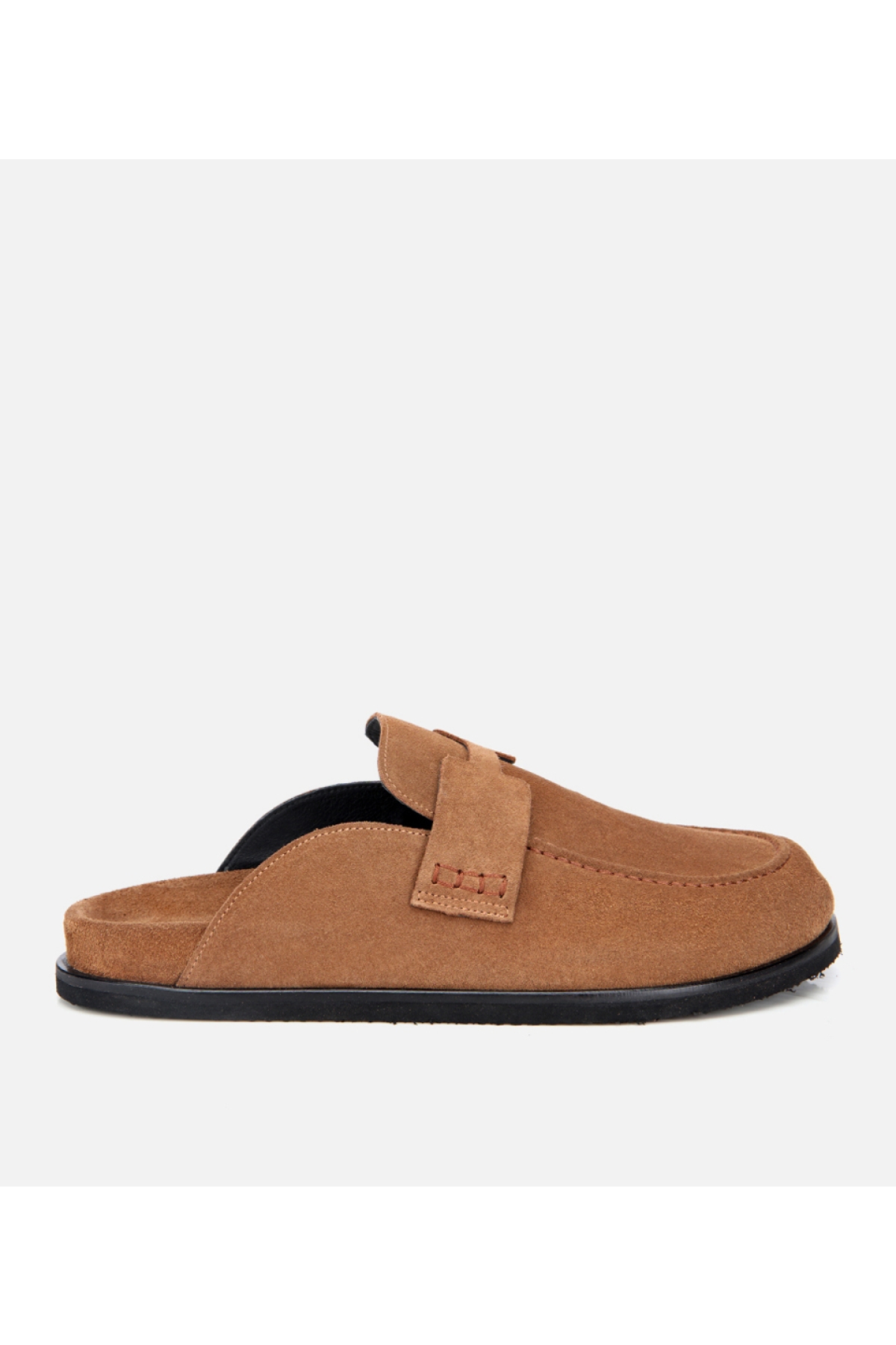 Erkek Süet Taba Kahverengi Düz Terlik - Görsel 2