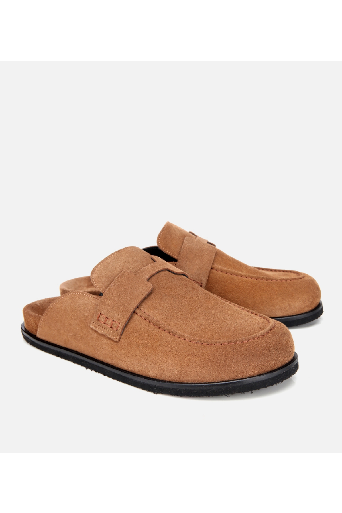 Erkek Süet Taba Kahverengi Düz Terlik - Görsel 3