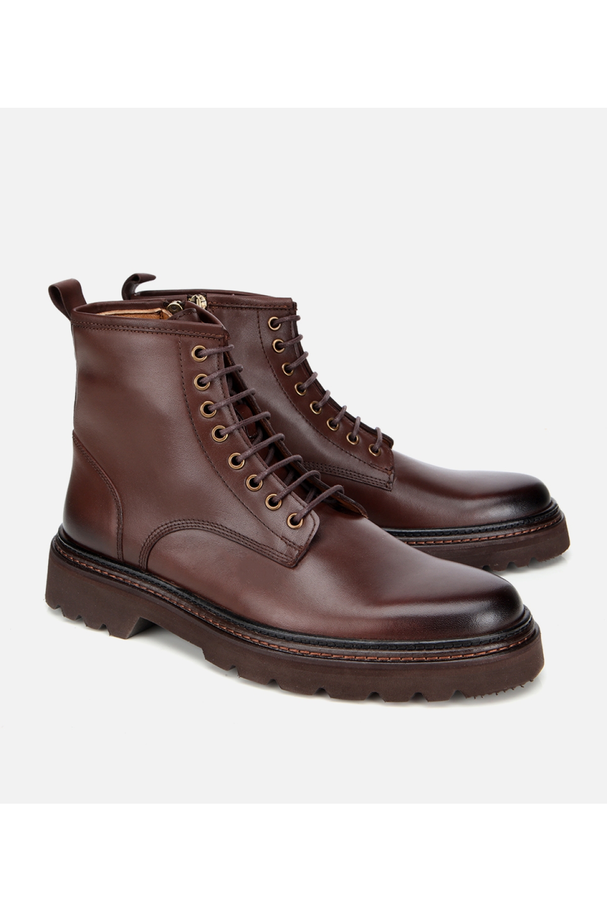 Erkek Deri Kahverengi Fermuarlı Kalın Tabanlı Casual Bot - Görsel 3