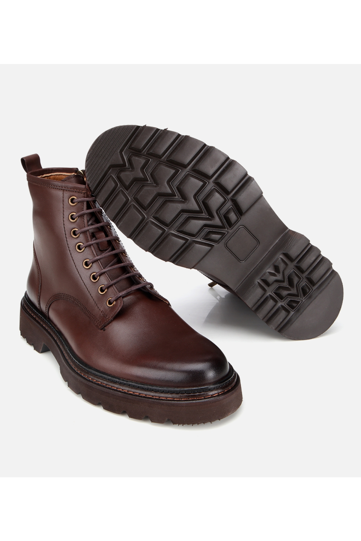 Erkek Deri Kahverengi Fermuarlı Kalın Tabanlı Casual Bot - Görsel 7