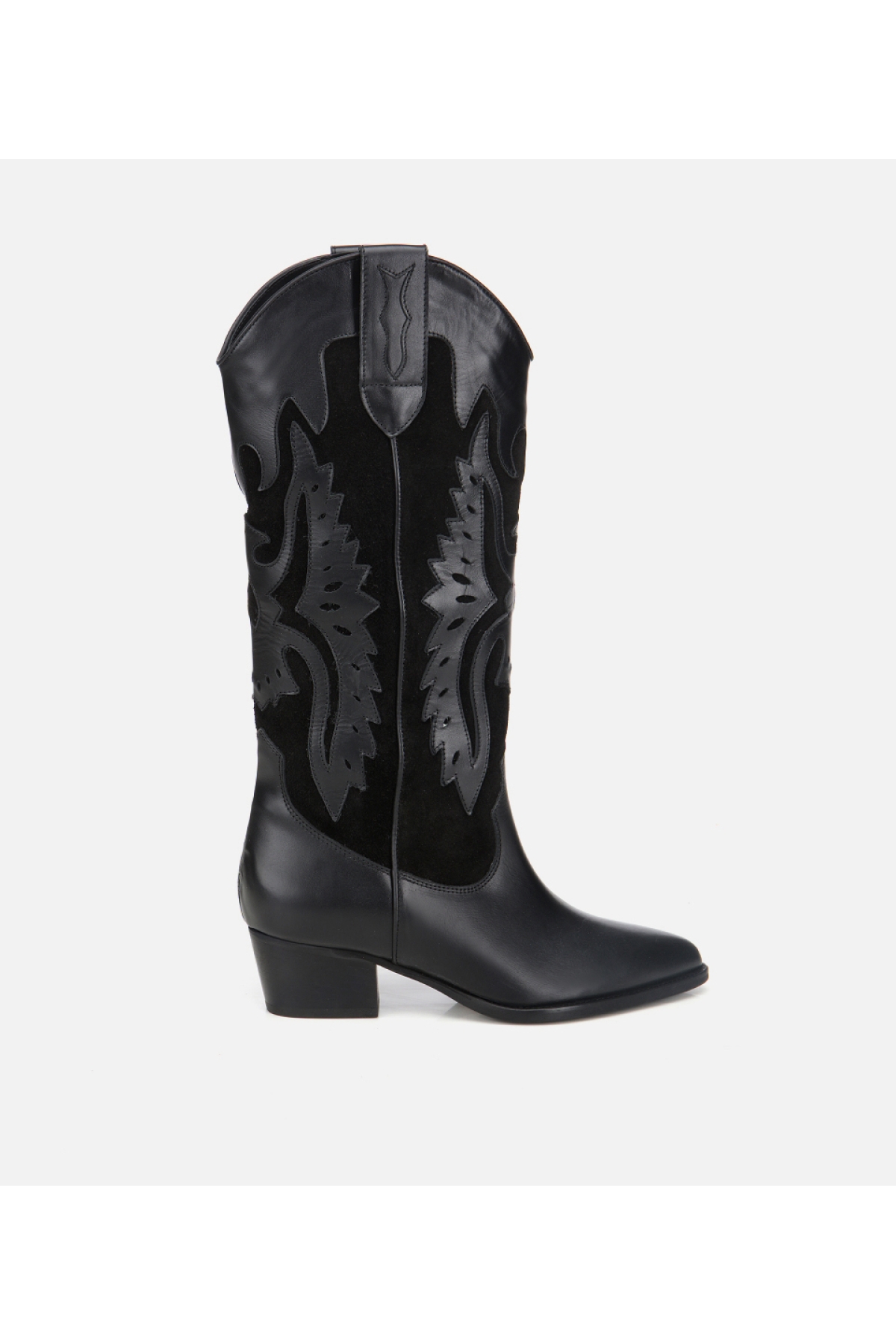 Kadın Deri Siyah İşleme Detaylı Western Kovboy Çizme - Görsel 2