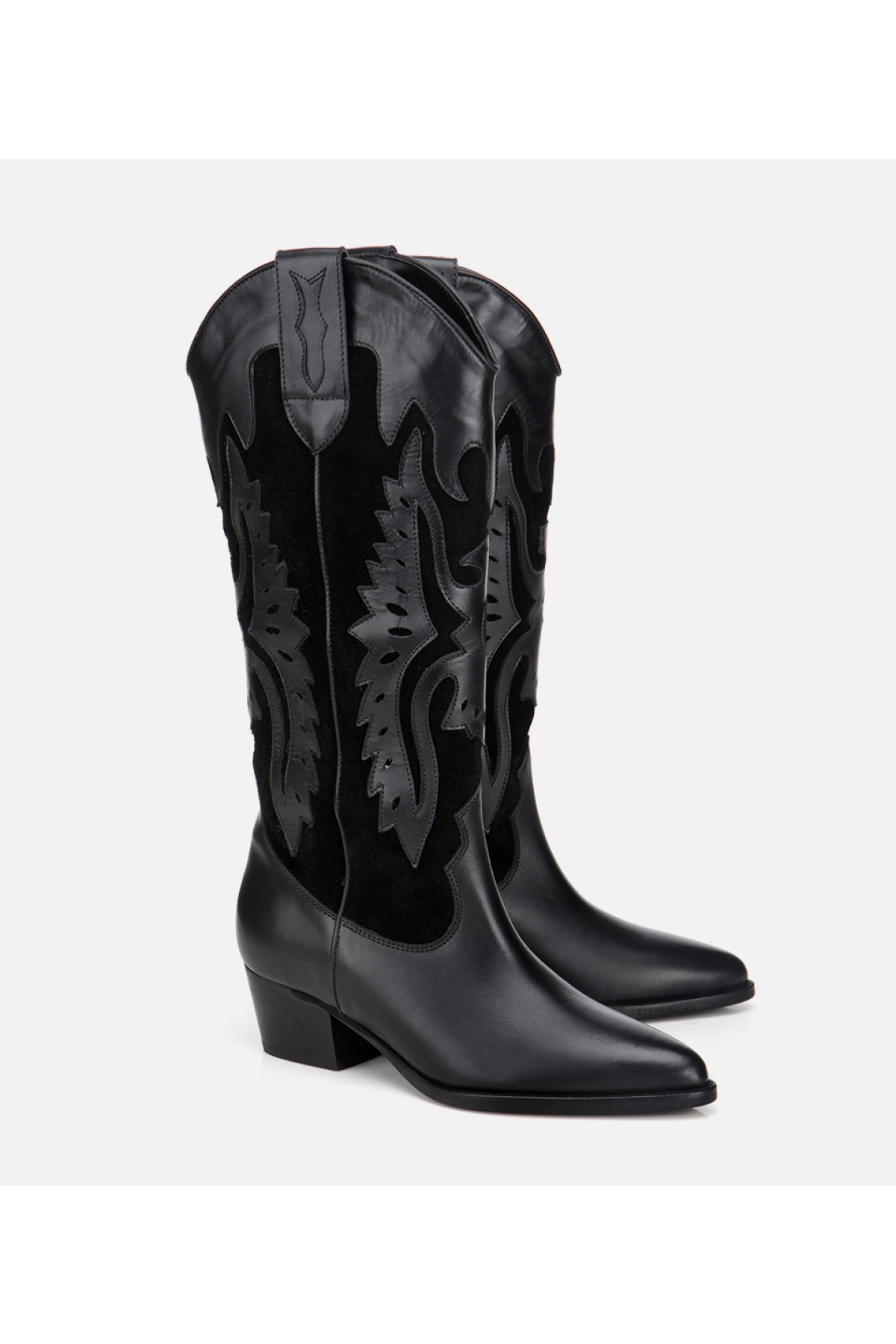 Kadın Deri Siyah İşleme Detaylı Western Kovboy Çizme - Görsel 3