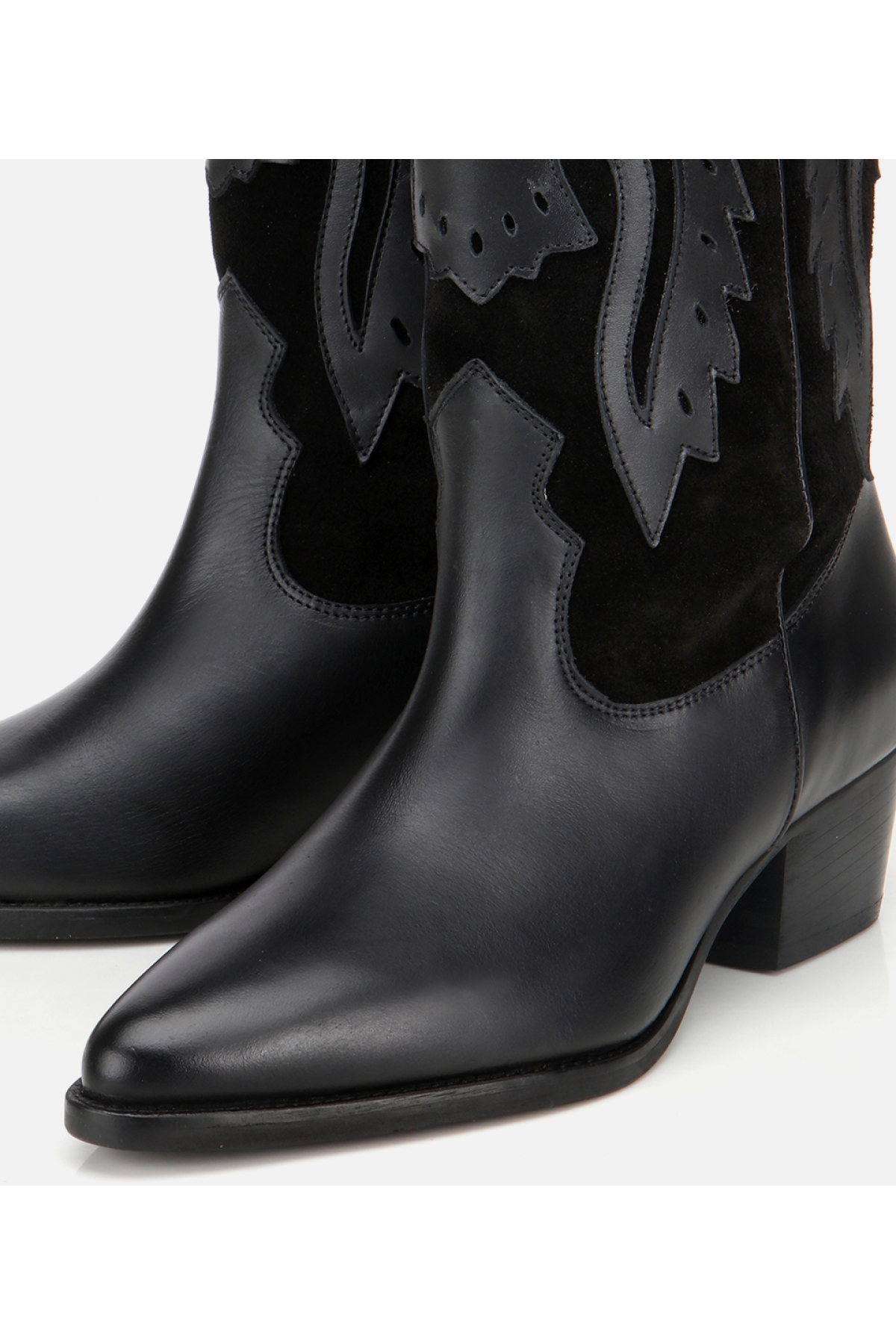 Kadın Deri Siyah İşleme Detaylı Western Kovboy Çizme - Görsel 4