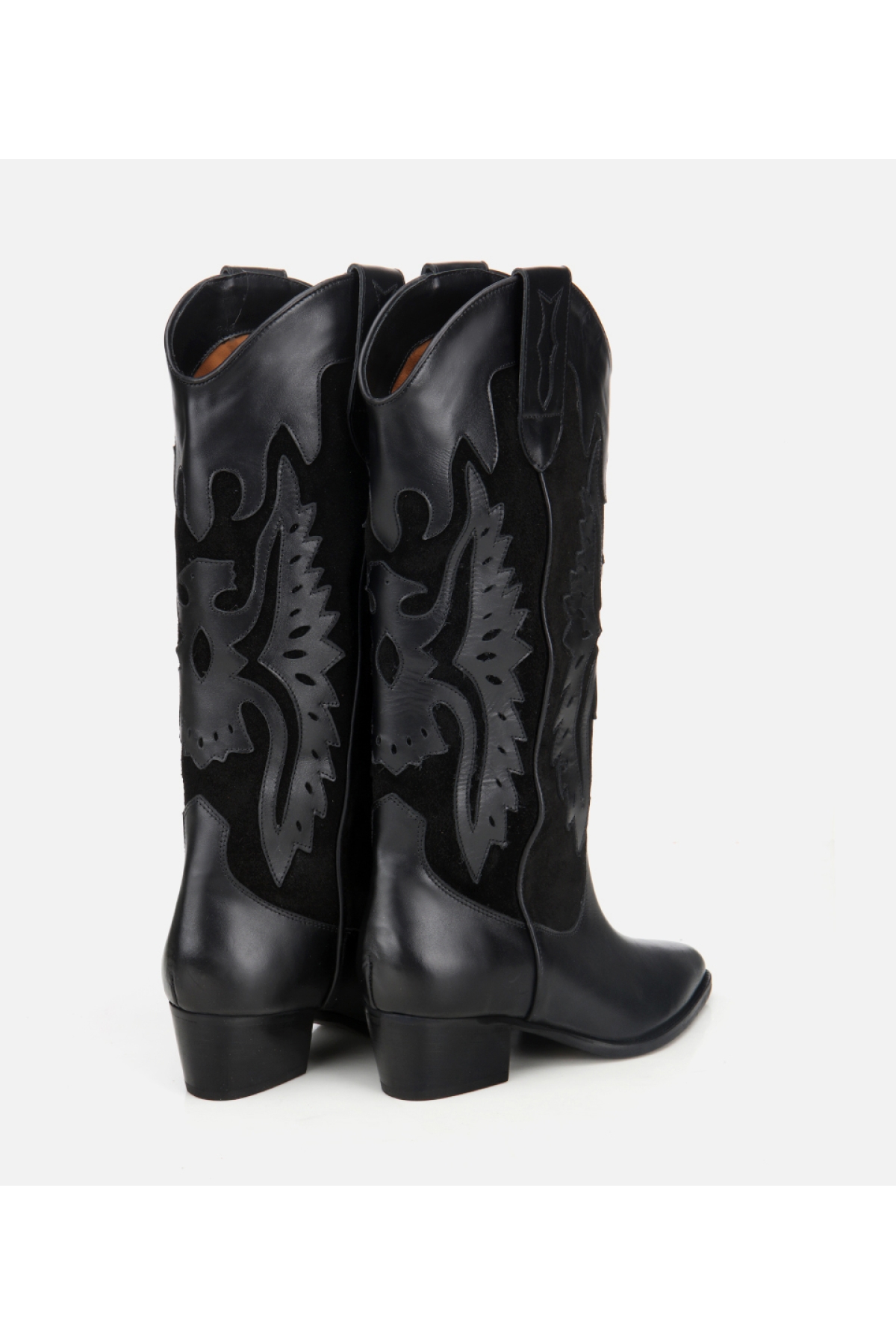 Kadın Deri Siyah İşleme Detaylı Western Kovboy Çizme - Görsel 5