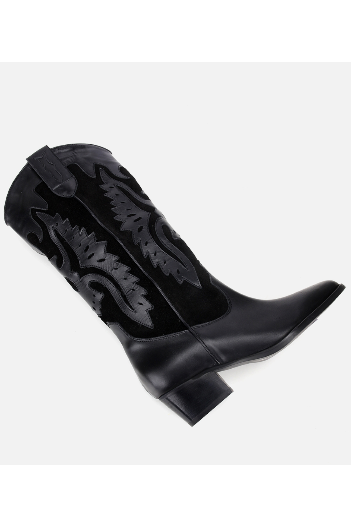 Kadın Deri Siyah İşleme Detaylı Western Kovboy Çizme - Görsel 7