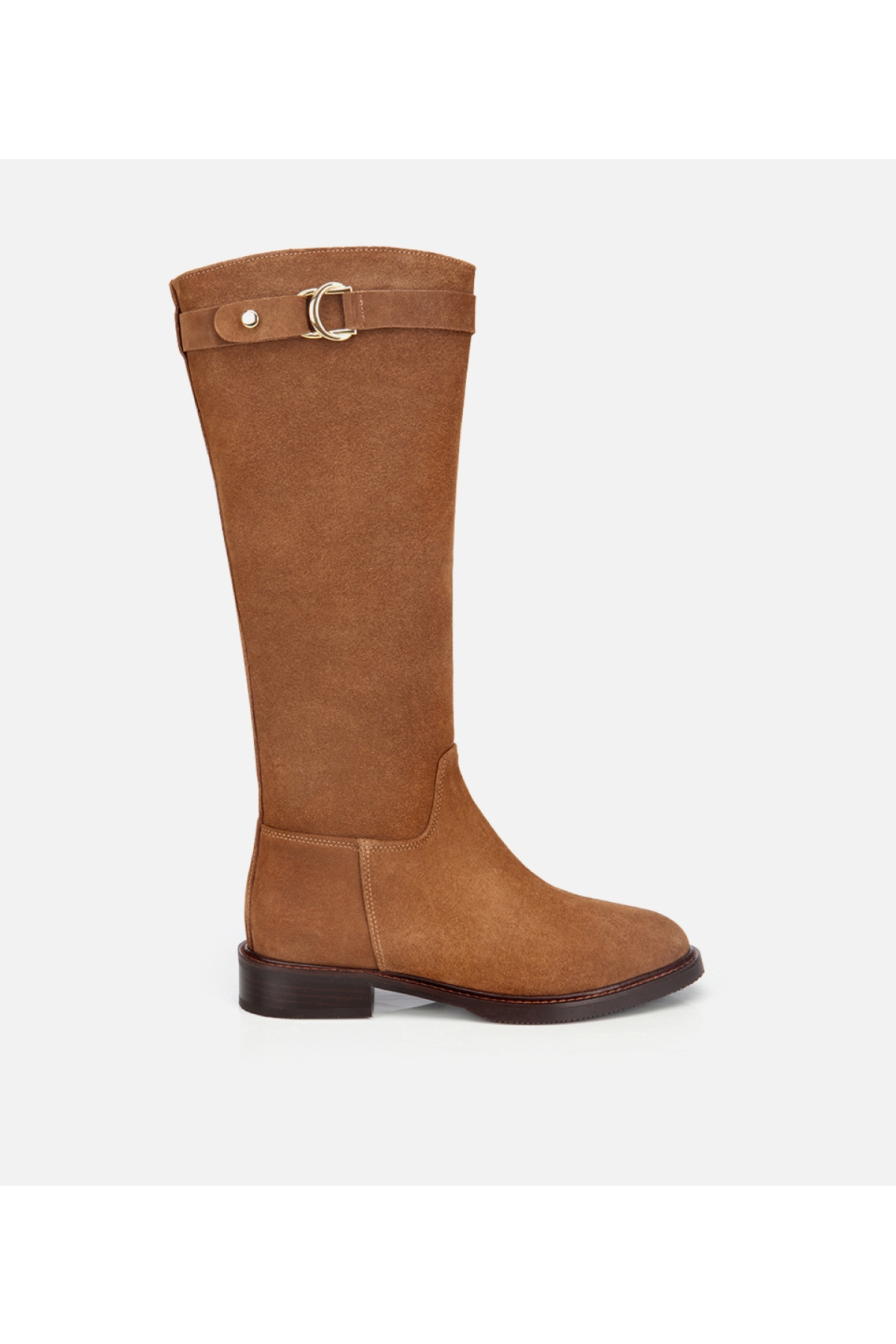 Kadın Süet Deri Taba Tokalı Binici Düz Çizme - Görsel 2