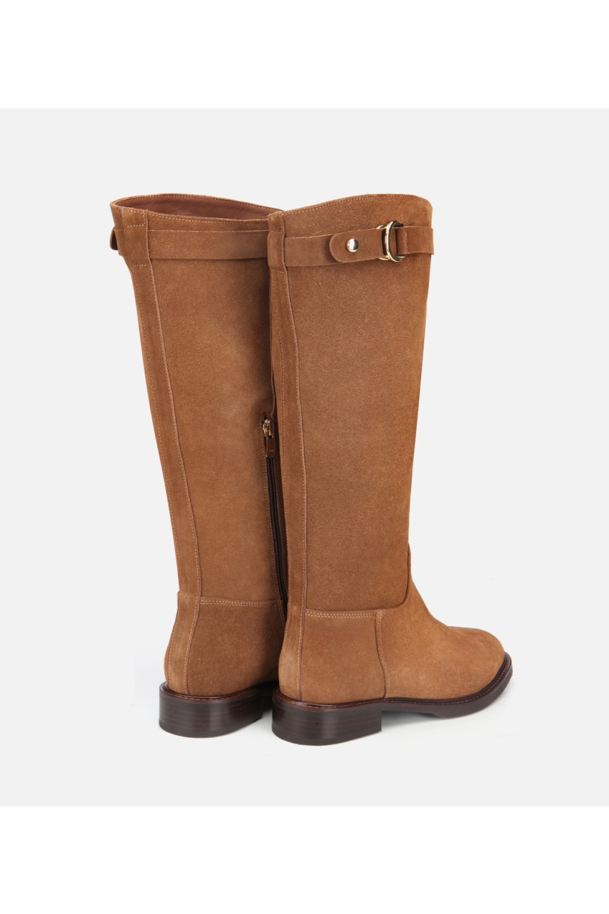 Kadın Süet Deri Taba Tokalı Binici Düz Çizme - Görsel 5